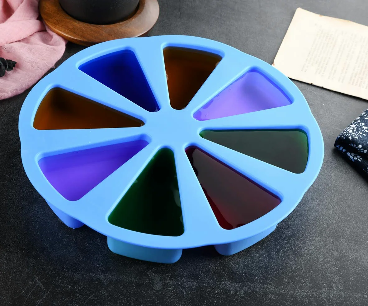 MIREN 8 Triangle Cavity Silicone Portion Cake Mold Scottish Scone & Cornbread Pan Slices Pastry Pan Pizza Slices Pan (Blue) by MIREN