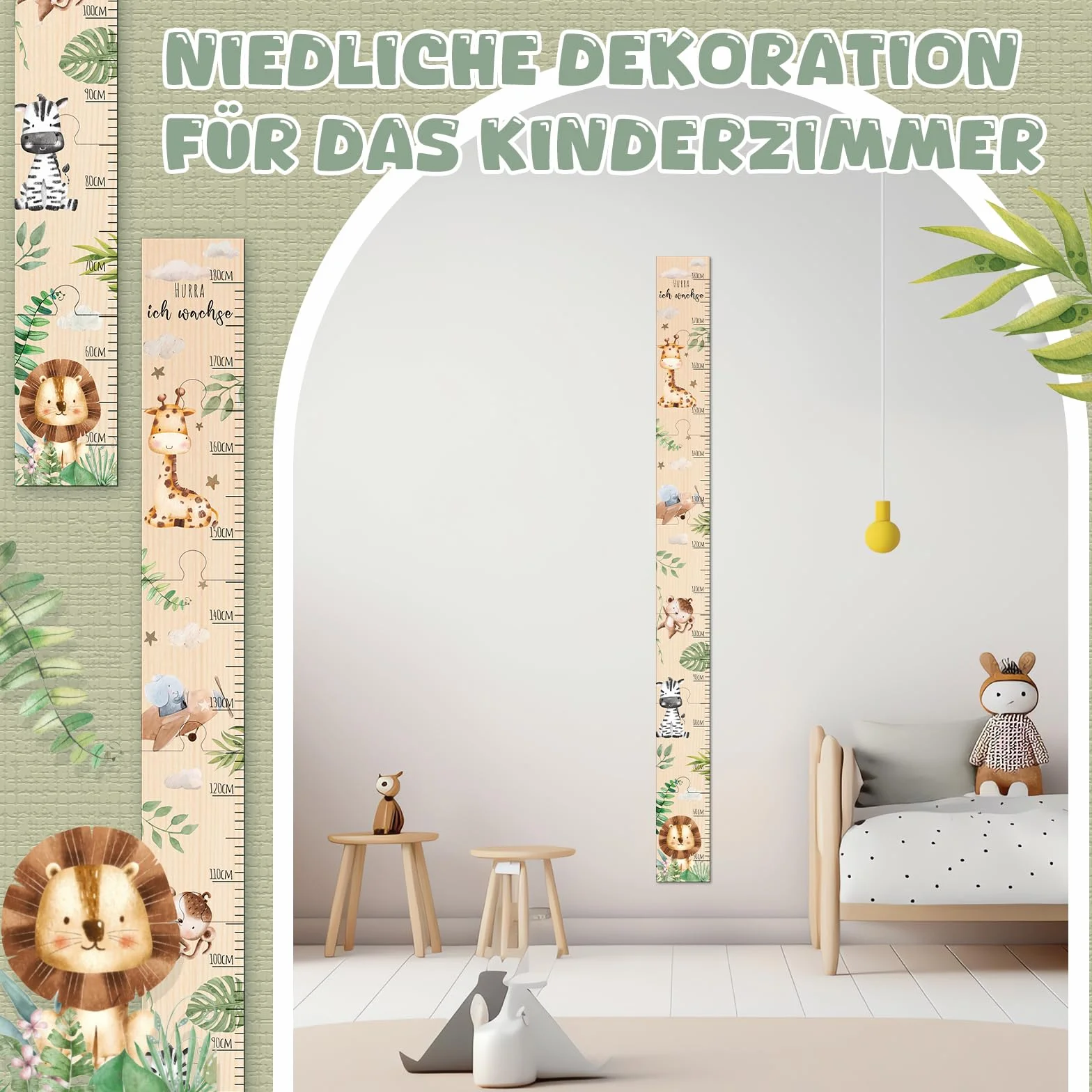 Tabla de Altura para Niños de Madera 50-180 cm Animales del Bosque Decoración Infantil Regalos Bautismo