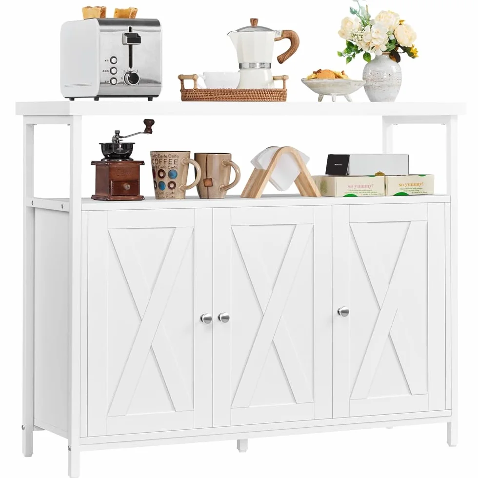 Yaheetech Aparador de Comedor Armario de Madera con 3 Puertas Armario de Almacenamiento con Estantes Ajustables para Salón Pasillo Cocina Sala de Estar 100x35x81.5 cm Blanco