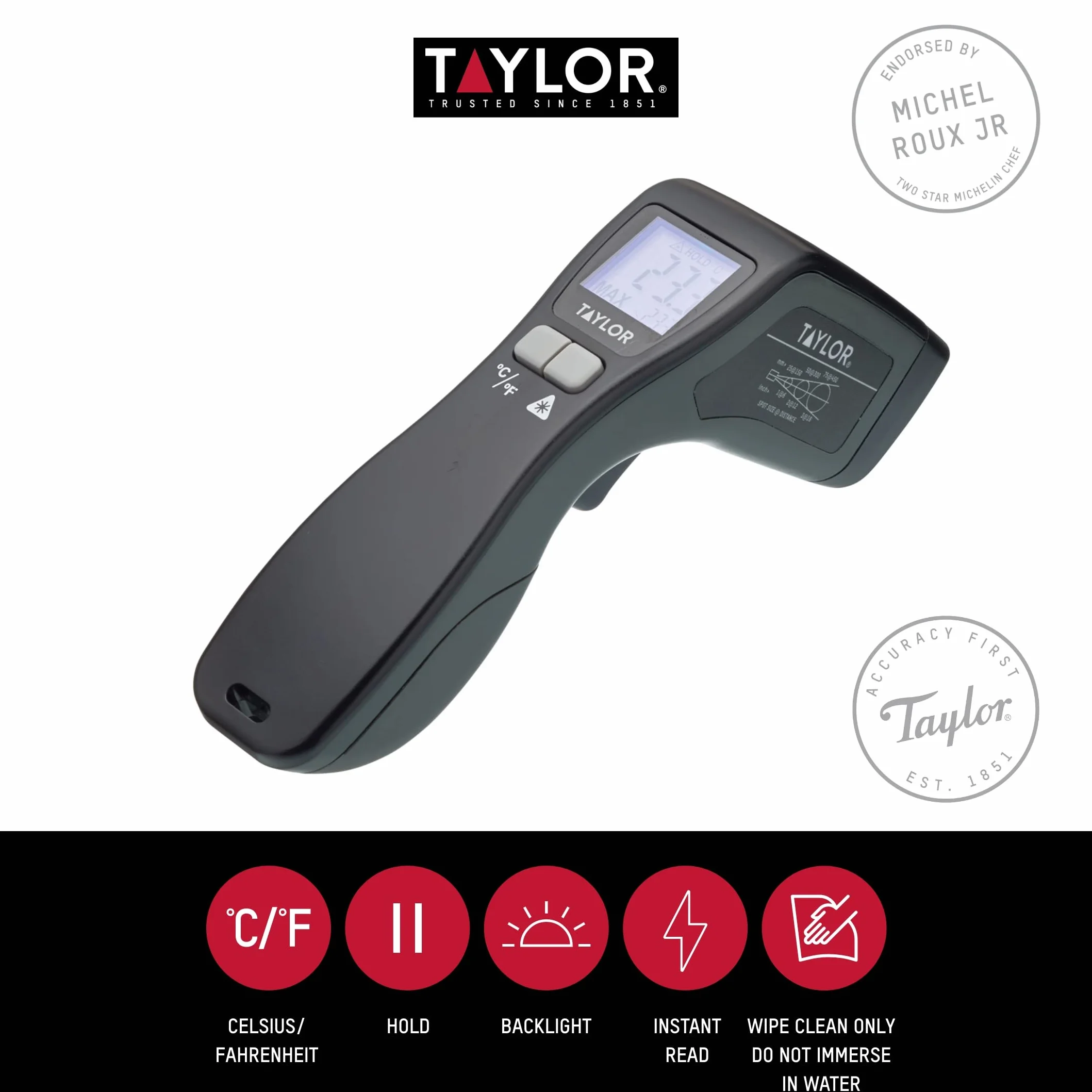 Taylor Pro – Termómetro Infrarrojos Digital, Plástico, Color Negro, 10 x 4 x 15 cm