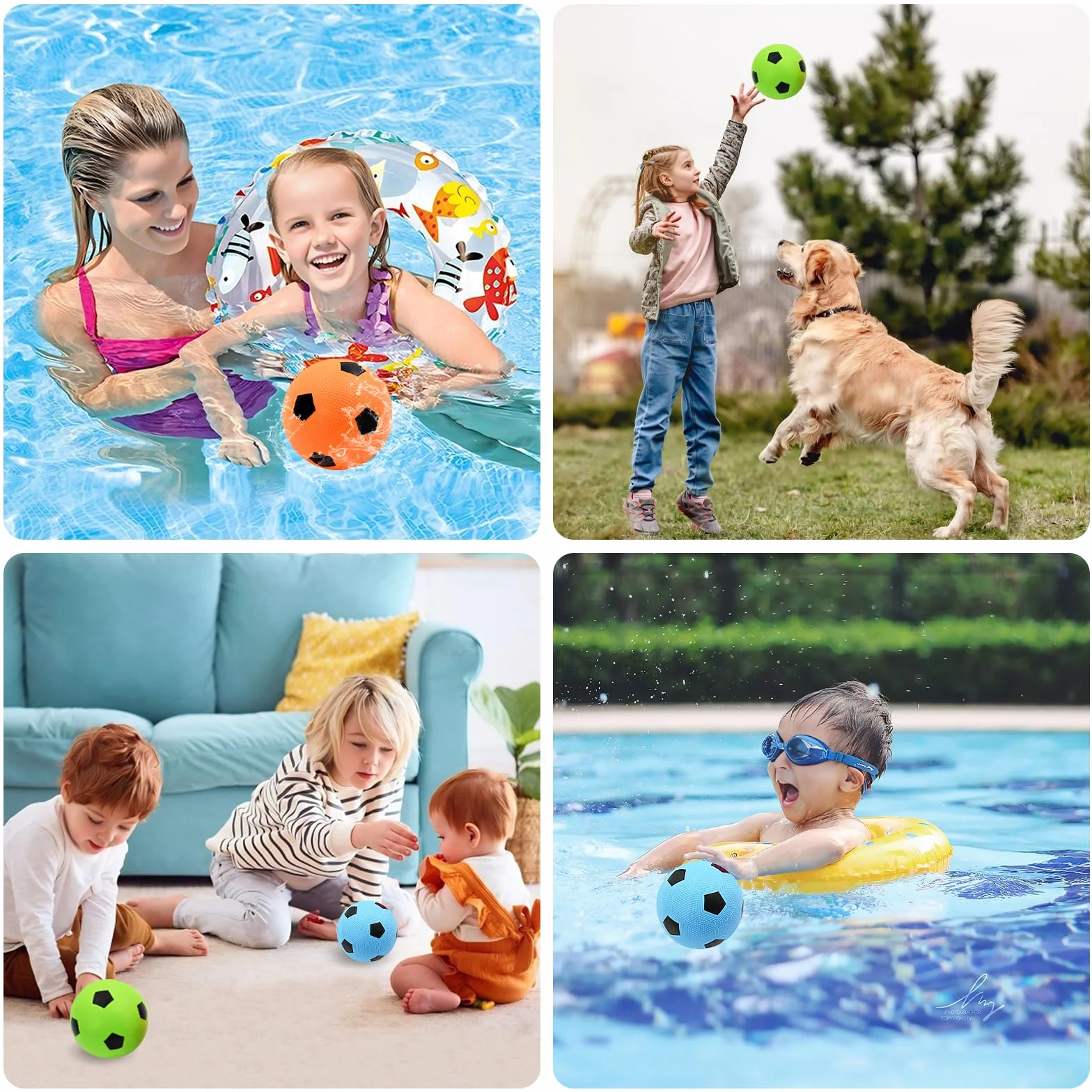 Paquete de 3 mini balones de fútbol de 15 cm con bomba, inflables de colores para piscina o playa