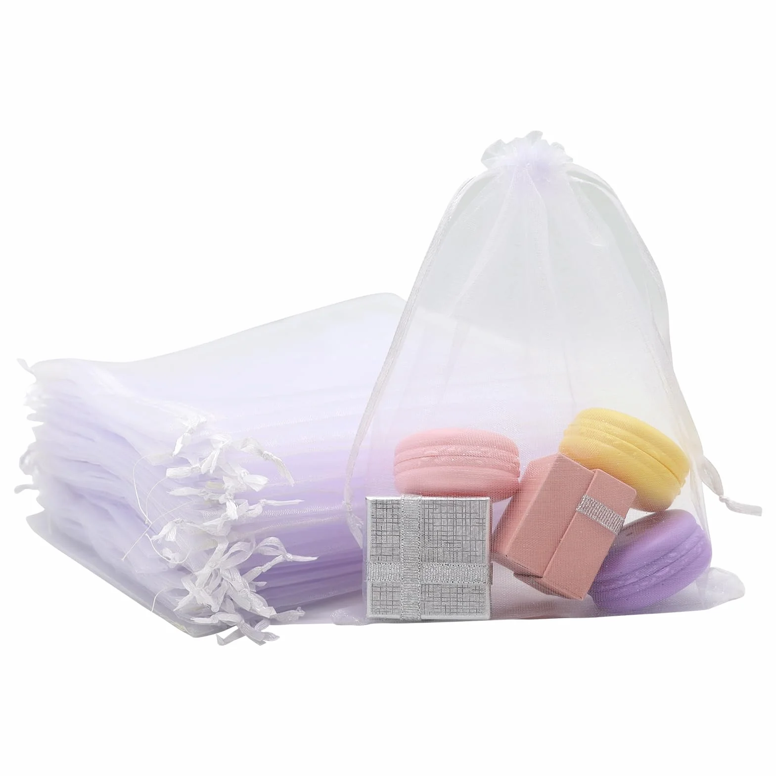 Bolsas de organza blancas, 50 piezas bolsas de organza con cordón 15 x 20 cm bolsas de organza uvas bolsas protectoras con cordón bolsas de regalo para joyas regalos dulces boda
