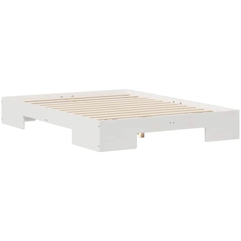 Marco de cama de madera maciza de pino blanco 135 x 190 cm con espacio de almacenamiento y plataforma estable, juego de dormitorio moderno para colchón cómodo y uso a largo plazo