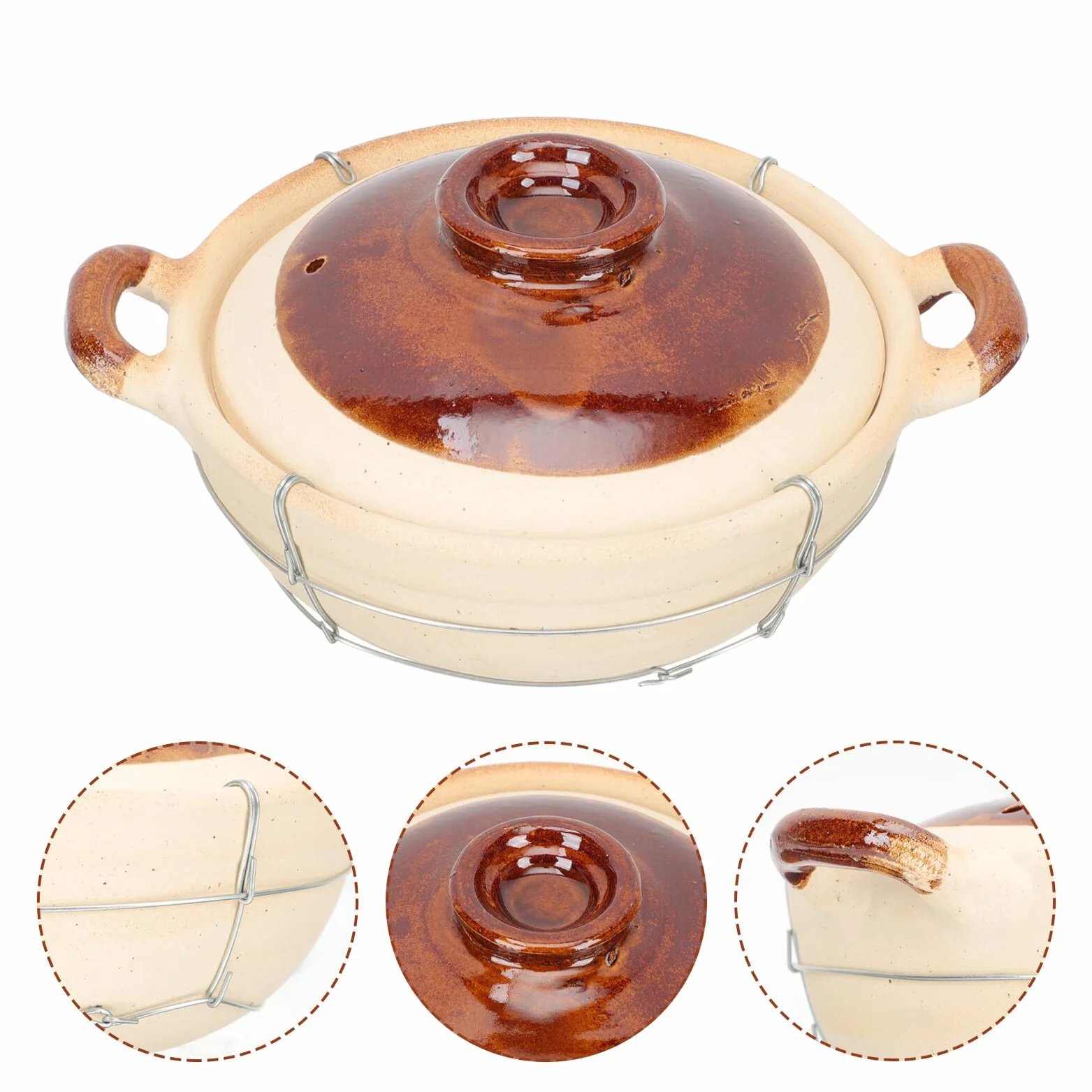 Cazuela de Barro Asa Simple de 0.5l para Cocina Casera, Fácil de Limpiar Ventilación, Adecuado para Preparar Arroz y Guisos