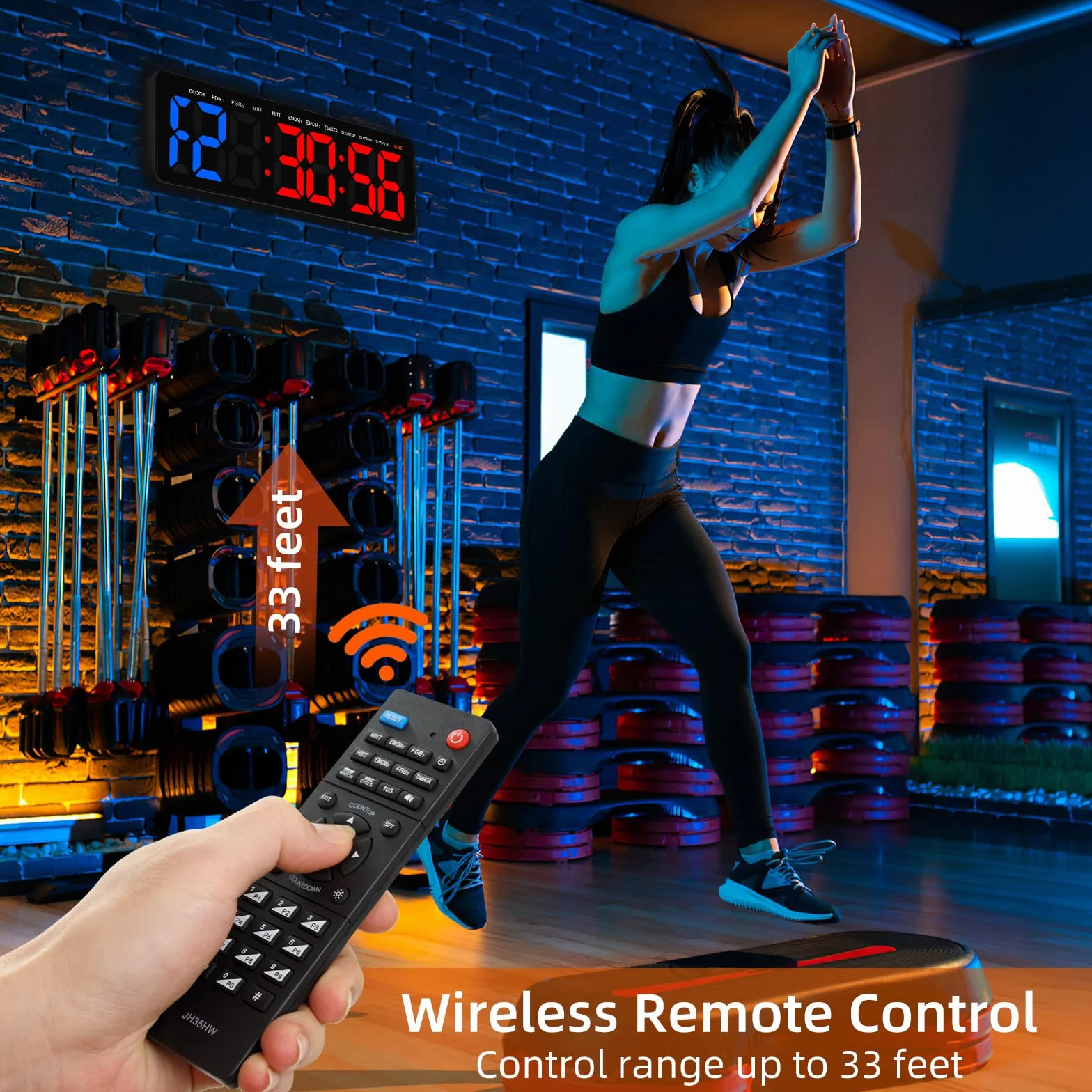 Temporizador de Gimnasio LED 16.5'' Grande Reloj de Pared Digital Cronómetro con Control Remoto