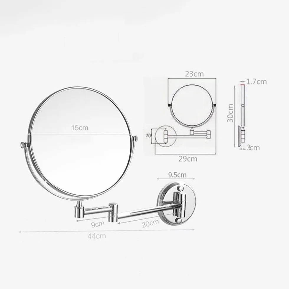 Espejo de Maquillaje montado en la Pared Baño Espejo cosmético de 6 Pulgadas Espejo telescópico Giratorio Plegable Espejo de Aumento 3X