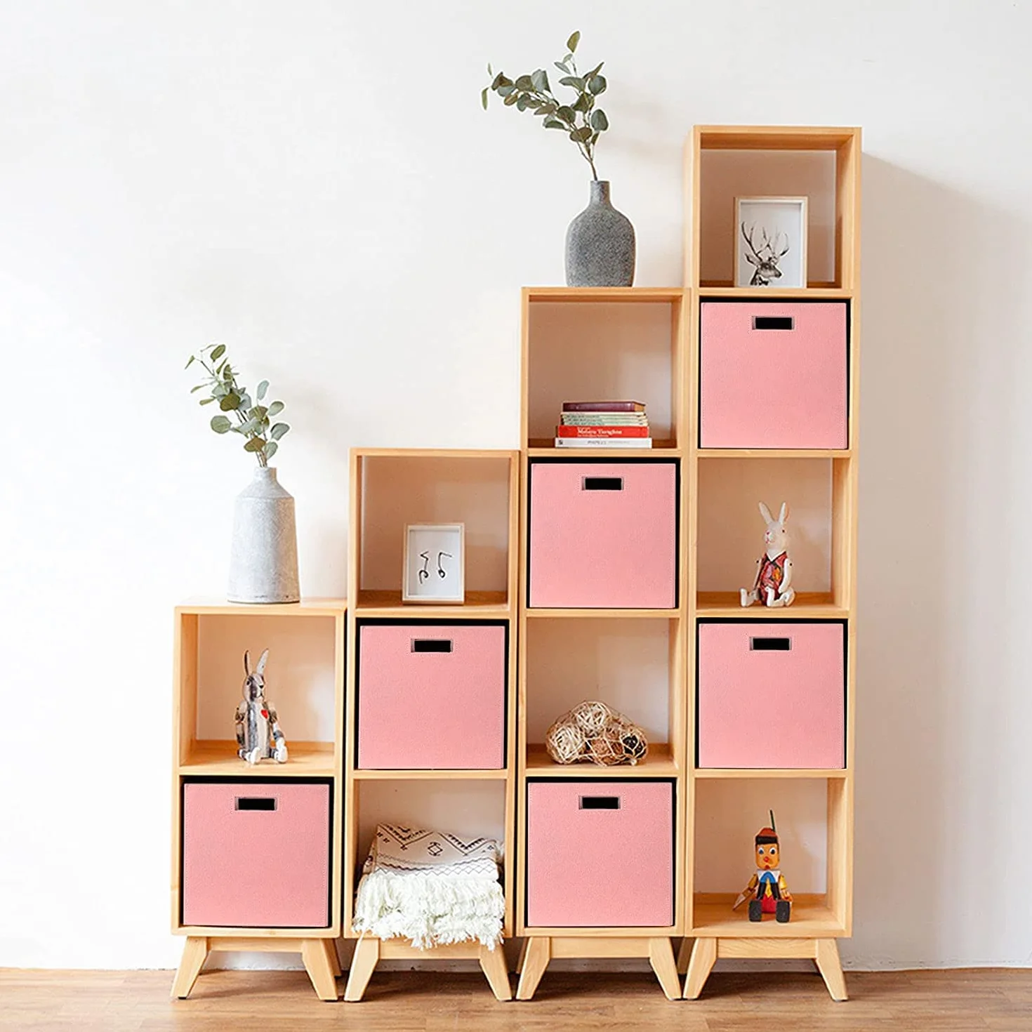 Caja de almacenamiento de fieltro plegable juego de 3 organizador 30 x 30 x 30 cm rosa