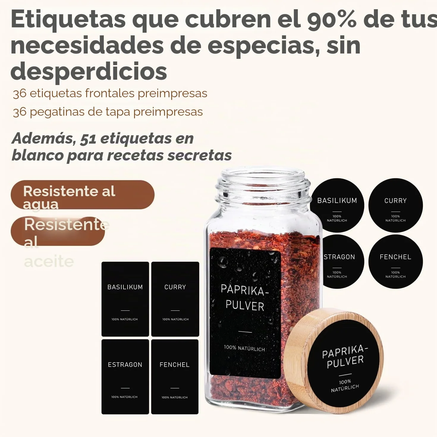 ComSaf botes especias de cristal 120 ml set de 24 con etiquetas legibles, botes especias cristal para familias y amantes de la cocina, aptos para cajones y armarios de cocina