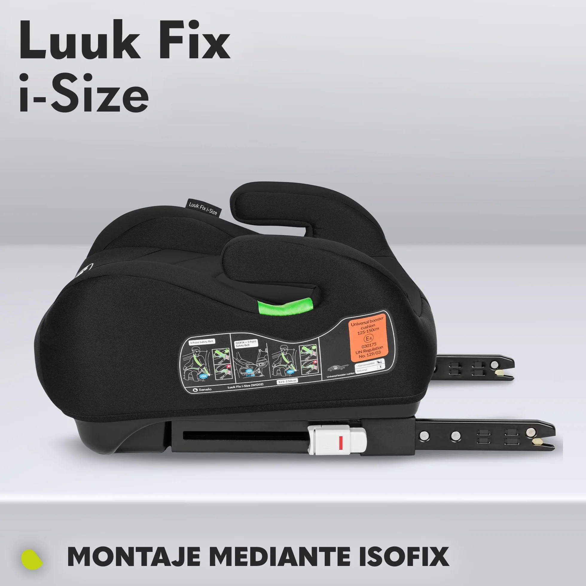 LIONELO LUUK FIX i-Size Asiento elevador con ISOFIX para niños 22-36 kg 125-150 cm grupos 2 y 3