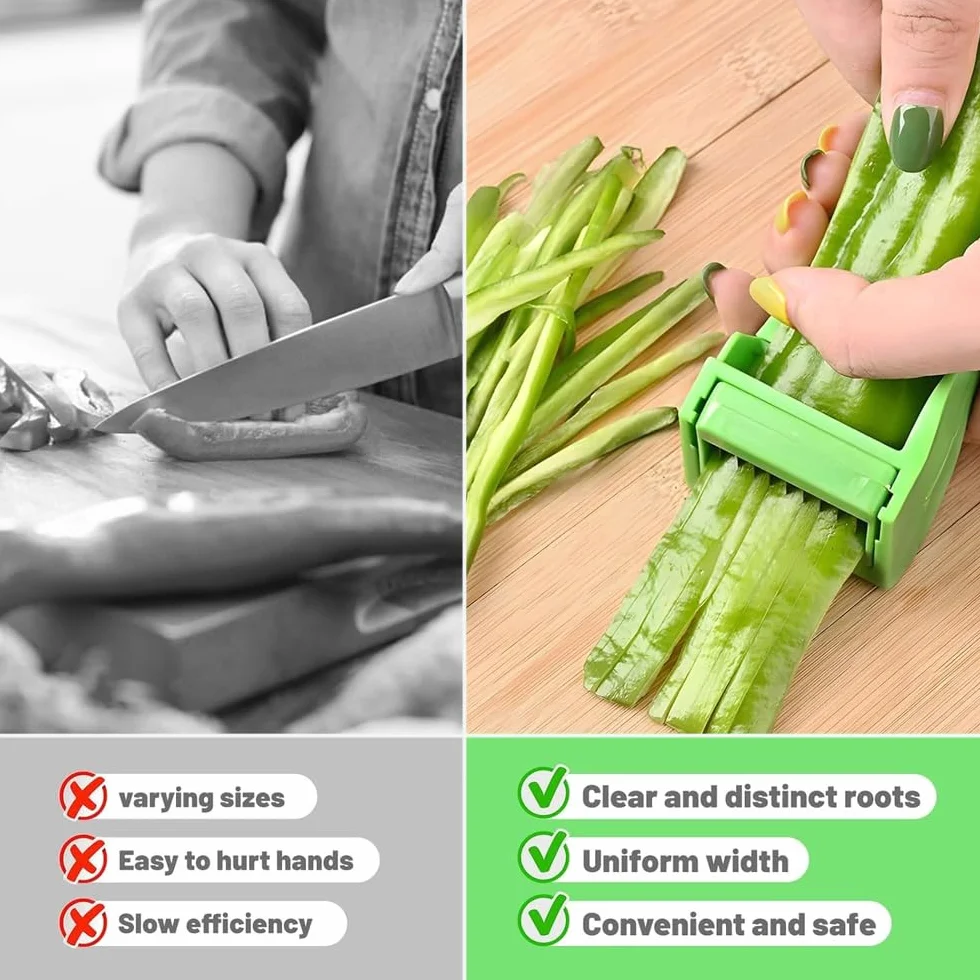 Cortador de Judías Verdes, Enhebrador con Cuchilla de Acero Inoxidable Cortador de Judías Verdes de Fácil Agarre para una Preparación de Verduras Sin Esfuerzo Aparato Ligero de Cocina (Verde)