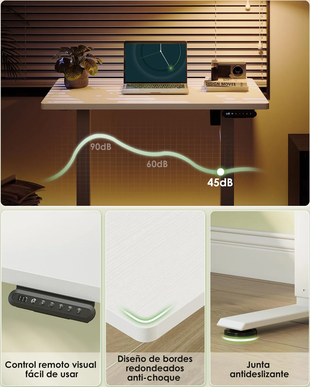 OffiGo Escritorio Elevable, 80 cm Escritorio Pequeño con 3 Memorias de Altura, Mesa Elevable Electrico para Estaciones de Trabajo en Casa, Mesa Ordenador Compacta para Espacios Pequeños, Blanco