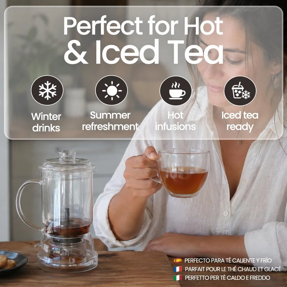 Tetera con Infusor 350 ml, Vidrio – Tetera Cristal para Infusiones y Té a Granel, Infusor con Flujo hacia Abajo – Ideal Infusión Fría o Caliente, Sin Residuos – Regalo Original