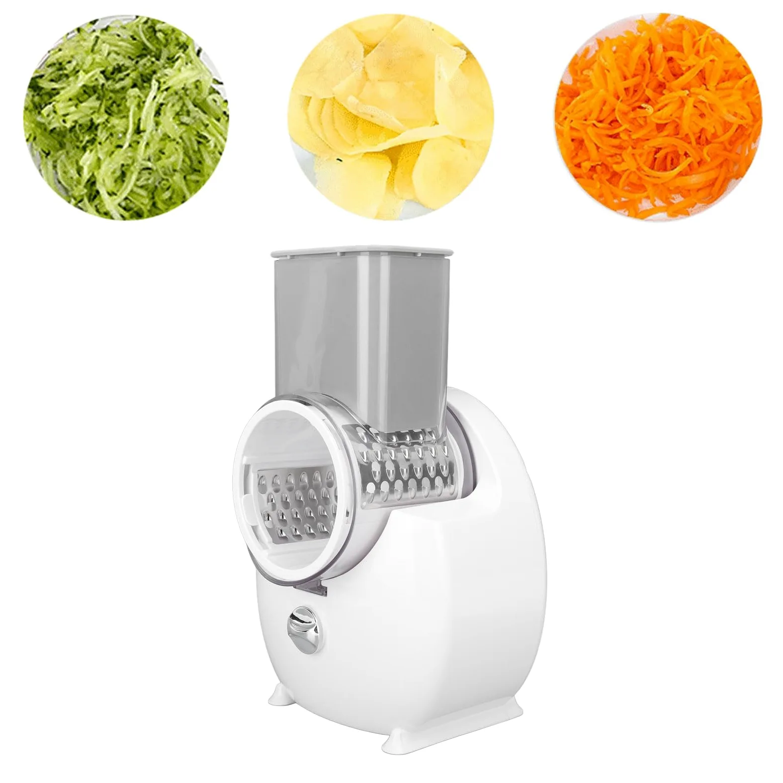 Rallador Eléctrico Eficiente y sin Esfuerzo, Acero Inoxidable, Operación con unToque, Diseño Versátil para Frutas, Verduras, Quesos con Batería, Ideal para Cocina Casera,