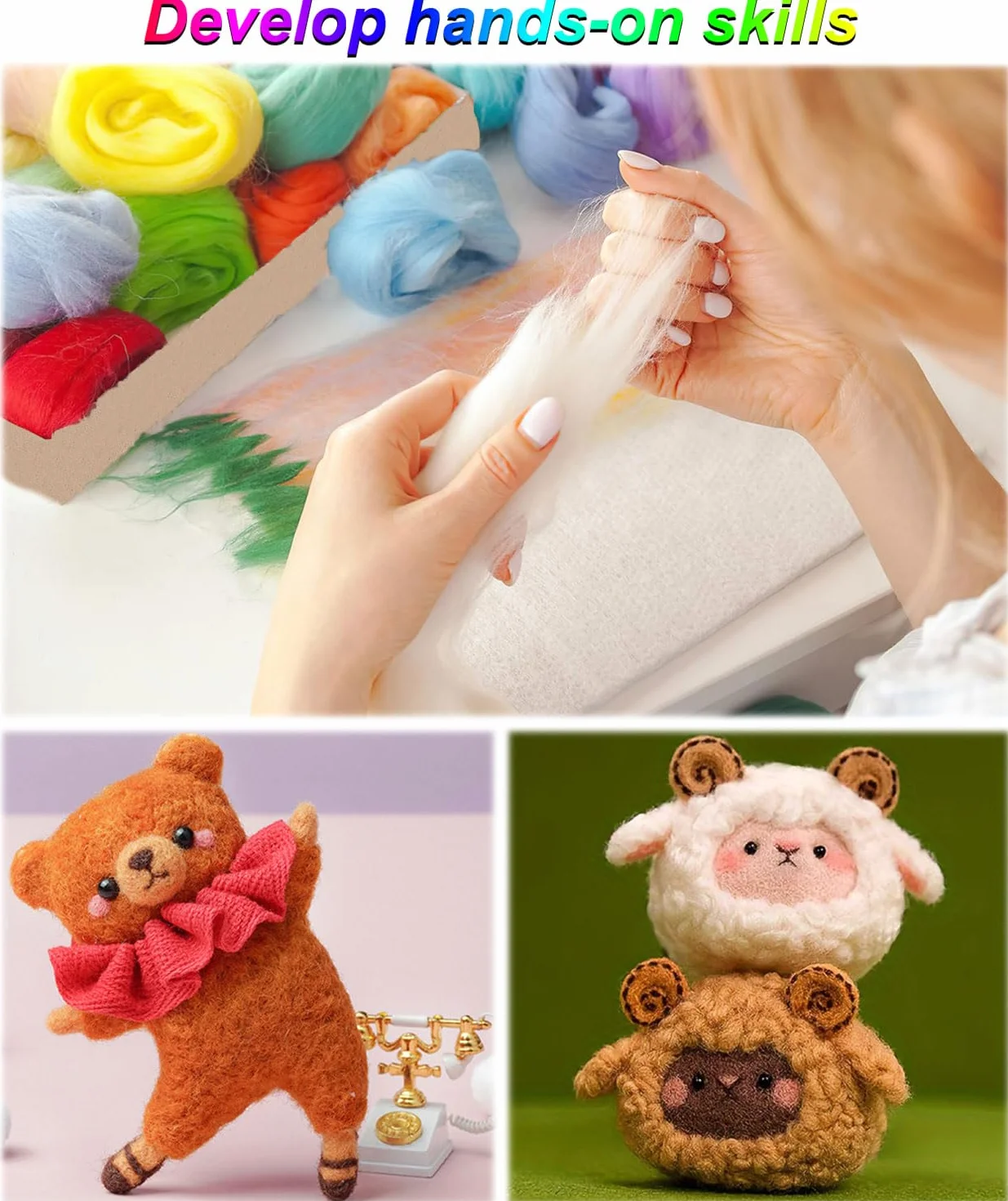 HJYDGJ Juego de 30 lana de oveja natural para principiantes, 30 colores cada uno de 10 gramos de lana de oveja, juego de fieltro, juego de iniciación para principiantes, proyectos de manualidades con