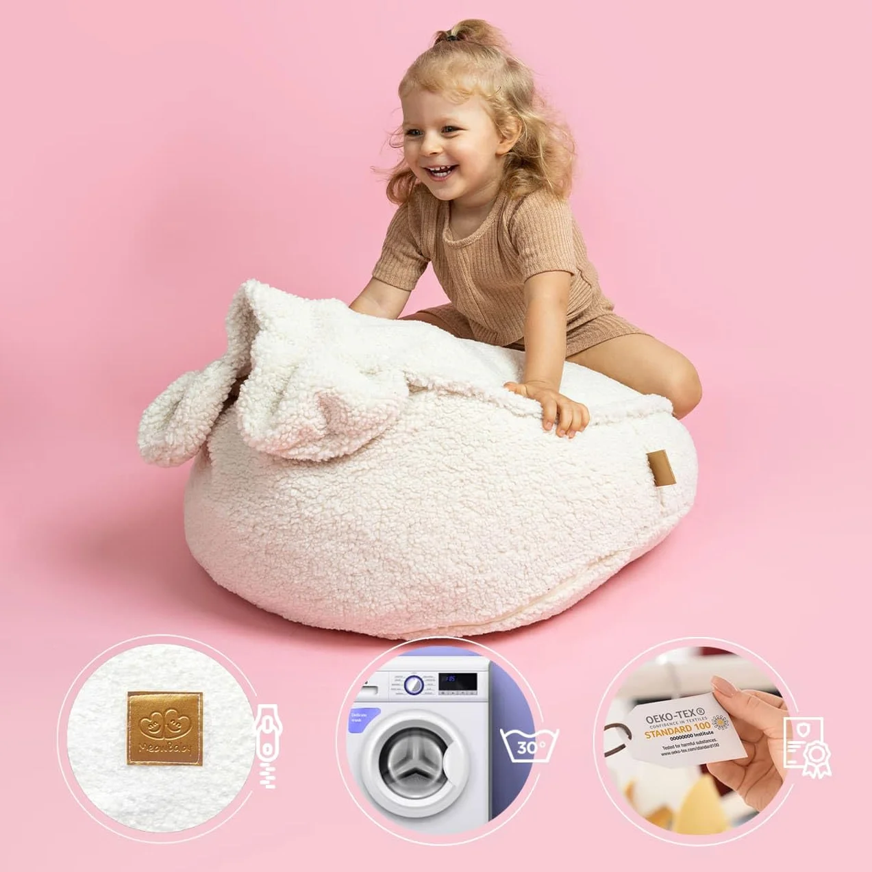 MEOWBABY Puff Oso para Niños, Beanbag, Bearly, Crema