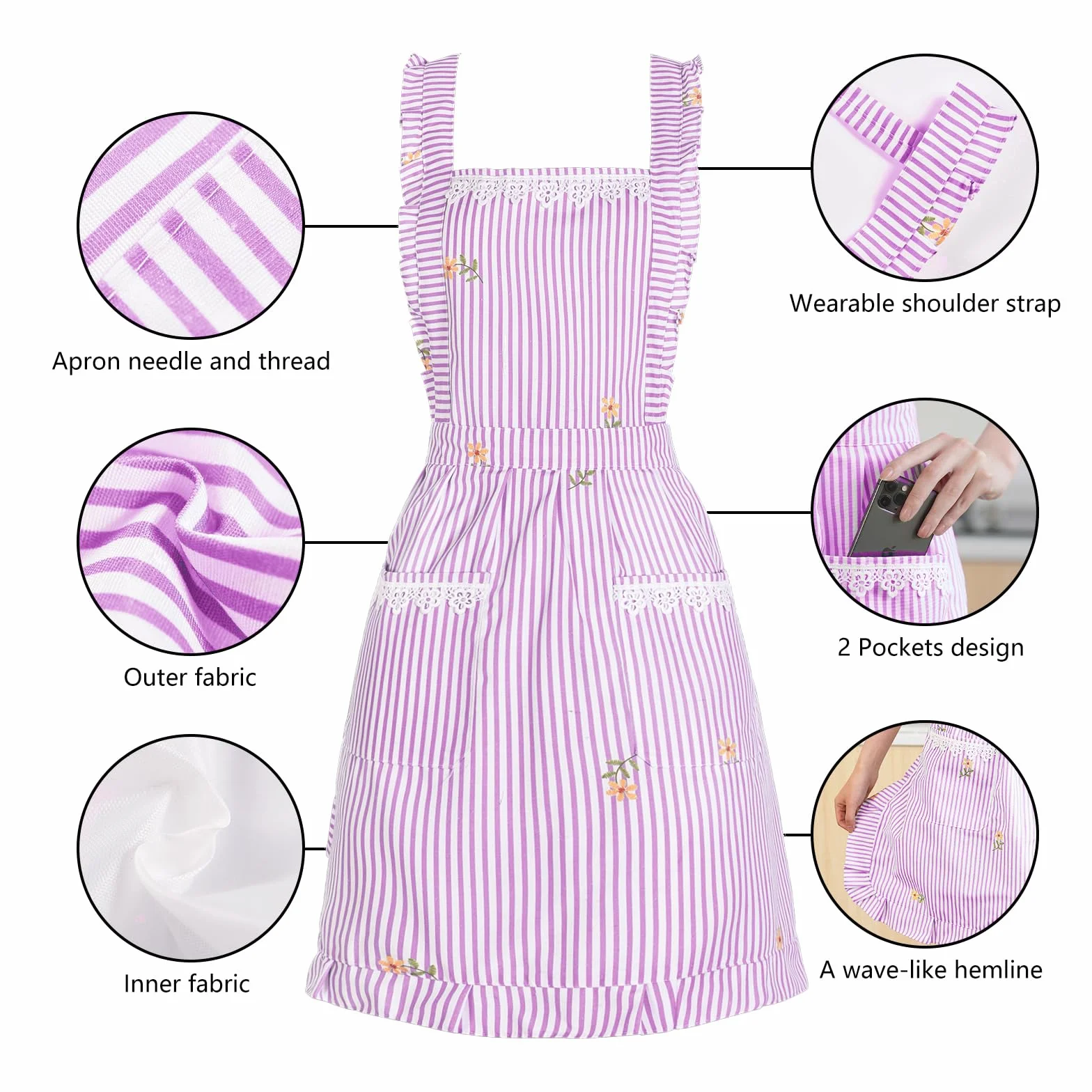 Delantales divertidos para mujer con bolsillos, para cocina, parrilla, barbacoa, lindo delantal de chef, día de la madre, regalos de cumpleaños para mujeres, Rosa/Rayas, M