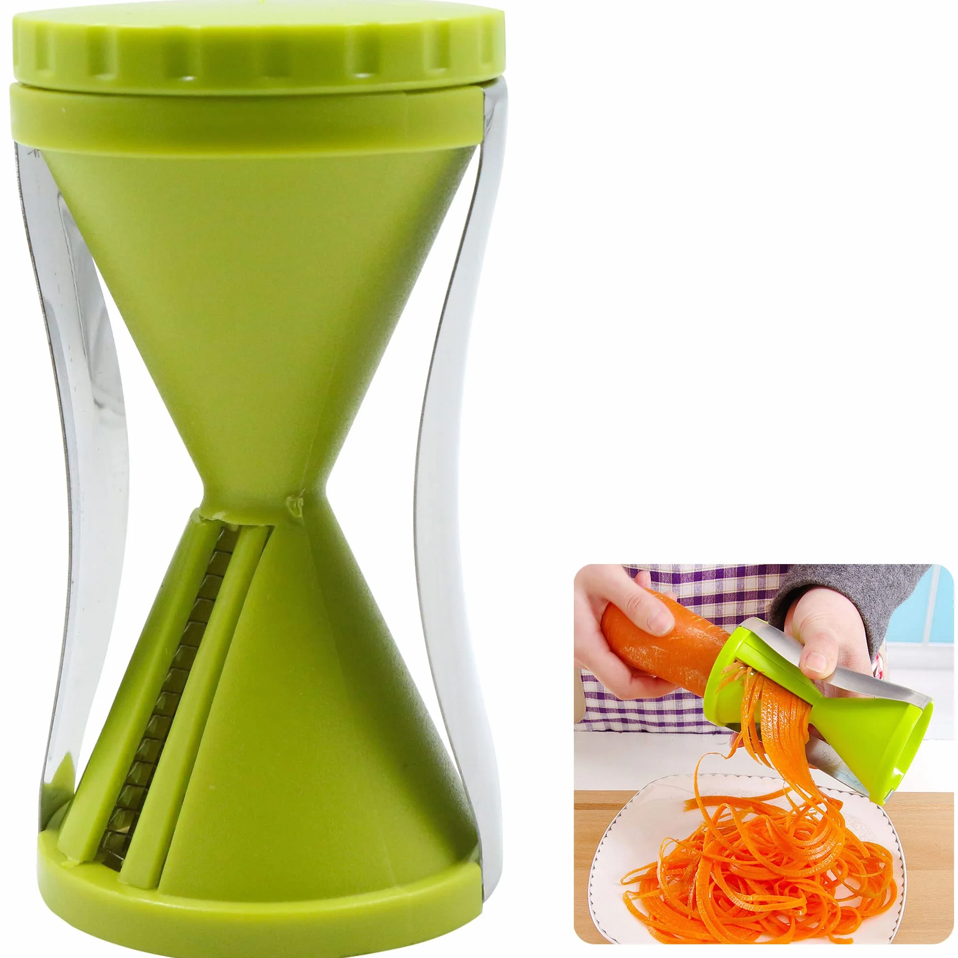 Cortador de Verdura Espiralizador Rallador - Espiral Manual Pasta Calabacín, Pelador Acero Inoxidable para Fideos Vegetales, Zanahoria, Pepino, Patata, Calabaza, Espárragos, Verde,1 Pieza