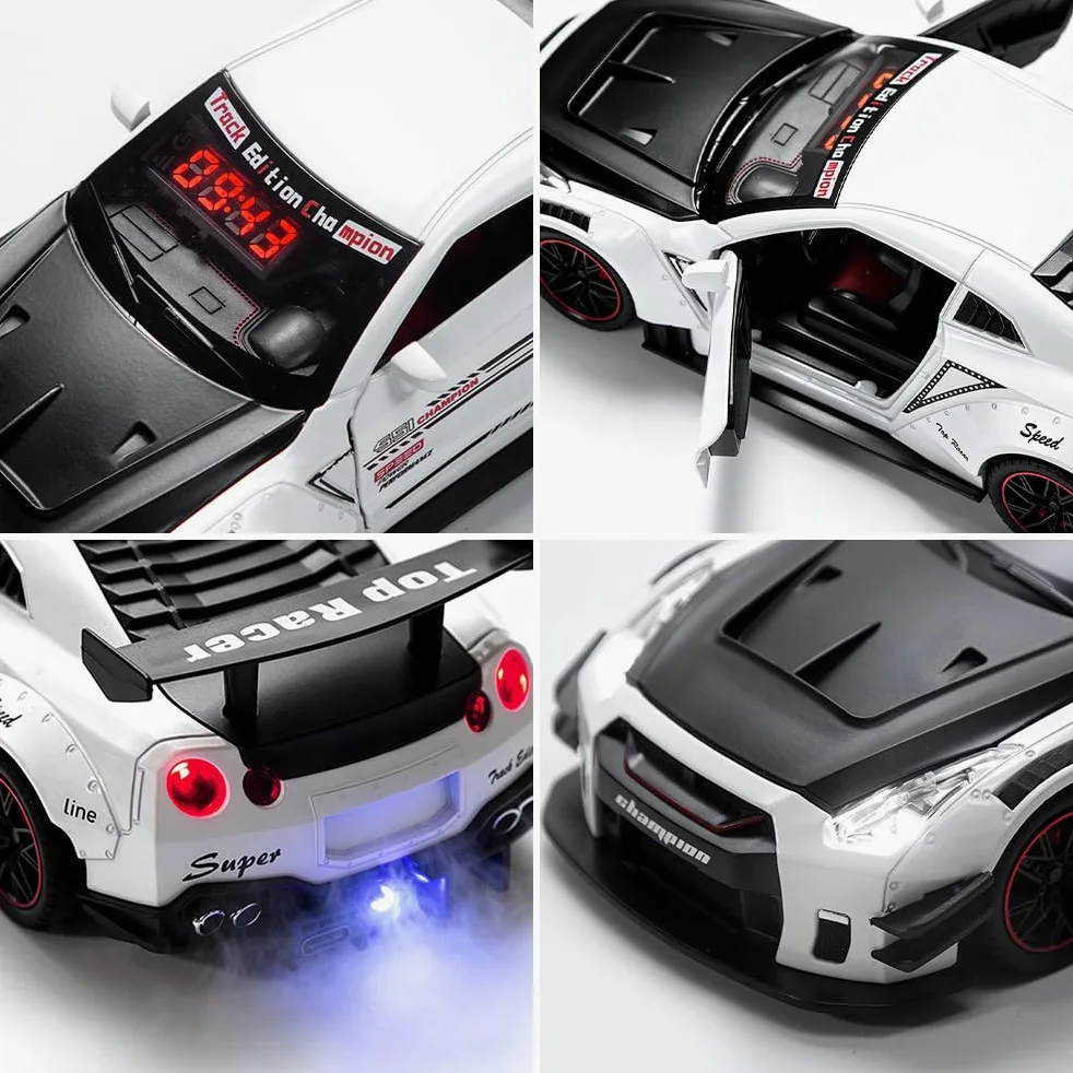 Reloj Despertador LED de Coche Recargable, Reloj de Mesa Modelo superdeportivo con Mando a Distancia, Sonido de Motor simulado y Efectos de luz y Vapor de Escape con Agua (Black)