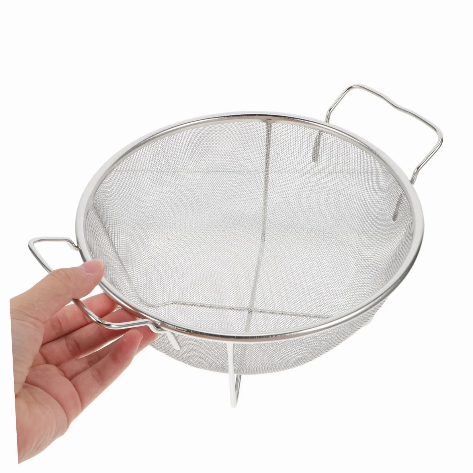Colador de Arroz de Metal de Acero Inoxidable con Doble Asa Reforzada, Cedazo Microperforado y Fácil de Limpiar para Cocina y Fregadero