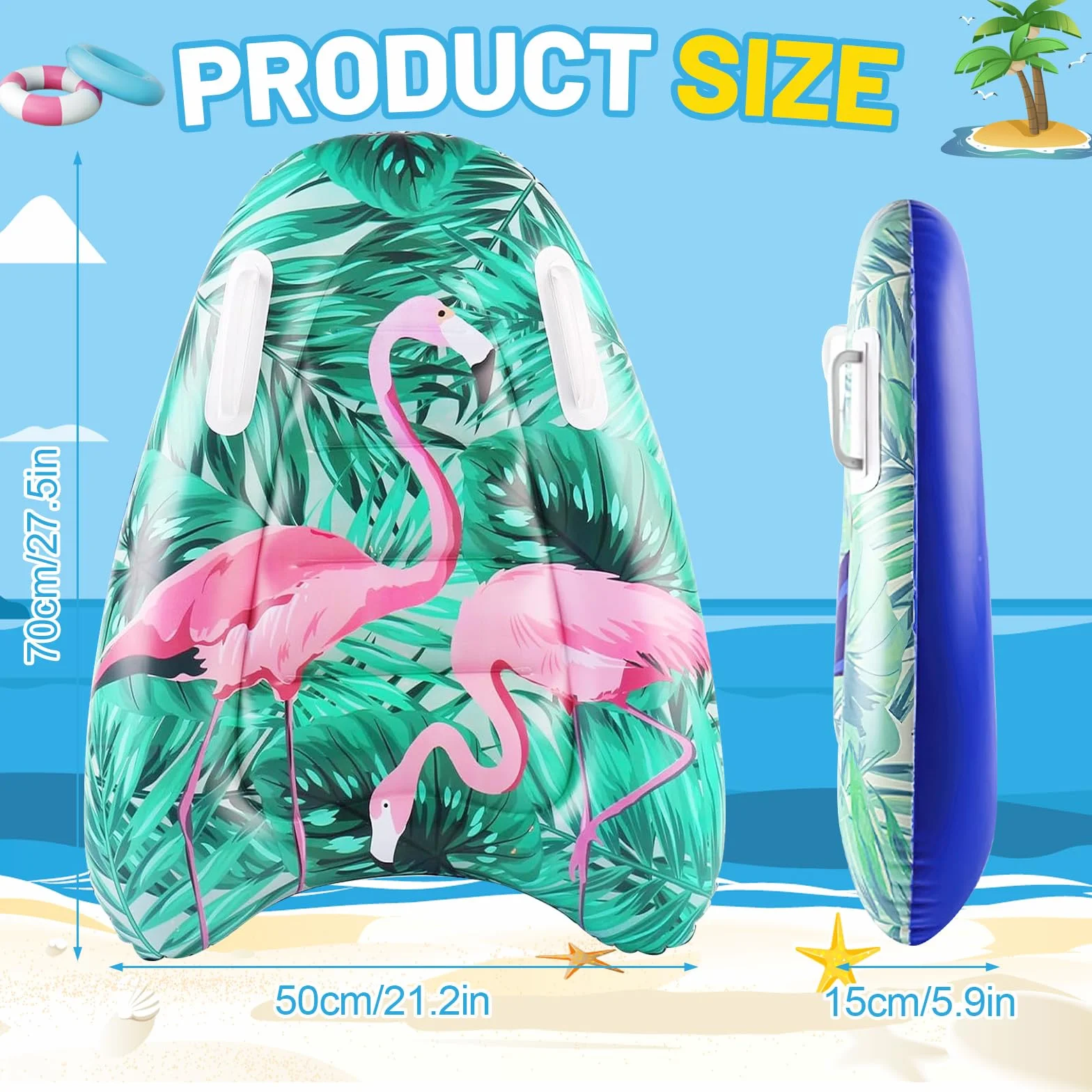 Niños Bodyboard Inflable con Asas 70x50cm Tabla de Surf Hinchable Flotante para Piscinas