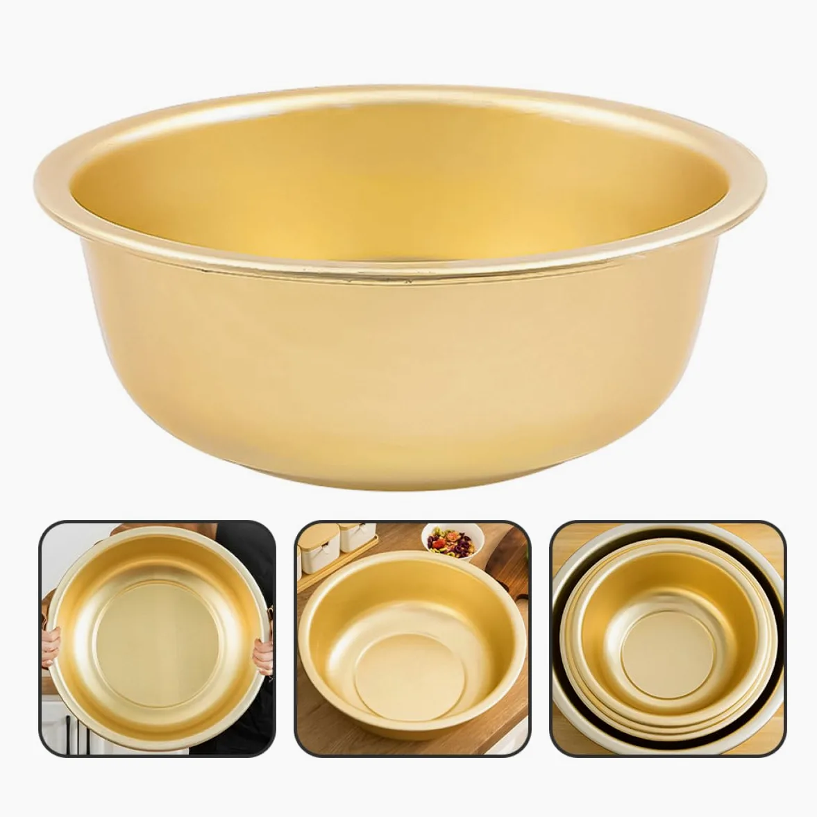 iplusmile Tazón Grande de Aluminio Dorado para Sopa Capacidad Amplia, Diseño Redondo y Seguro, Adecuado para Cocina y Lavado de Arroz
