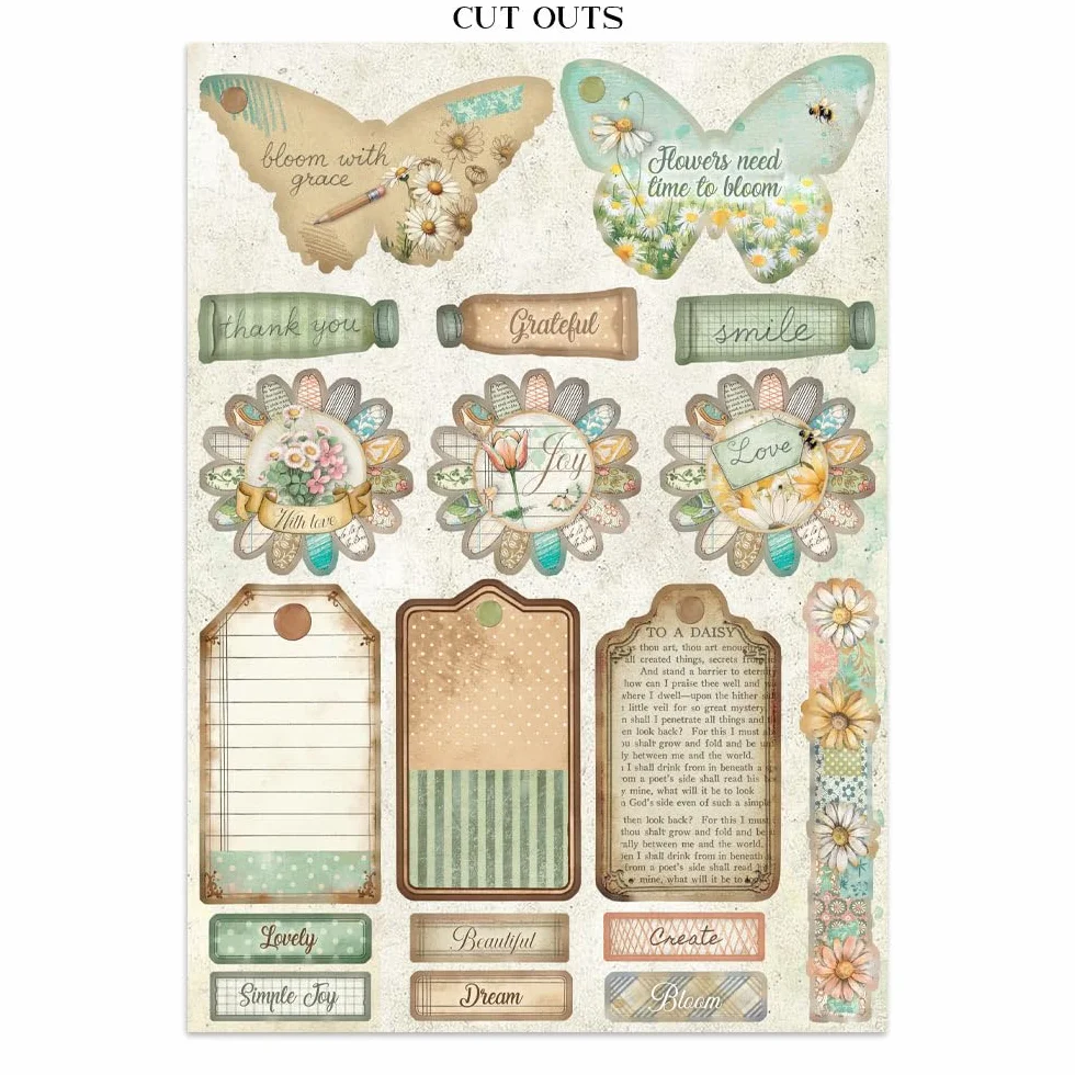 Stamperia - Junk Journal Stickers, Cut-Outs, and Backgrounds for Scrapbooks, Albums, Card Making, Bullet Journalling and More, Perfect for Hobbies, Crafts, and Gifting (Daisy Art)