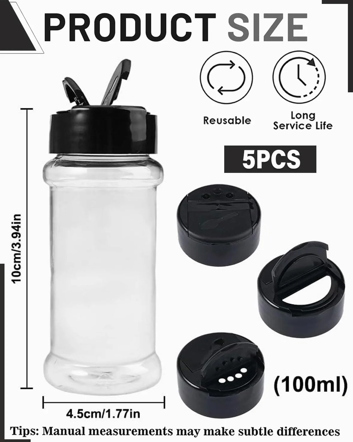 5 PCS agitador de especias, tarros de plástico vacíos, contenedor de especias transparente, contenedor de tarro de especias, caja de especias pequeña(100 ml)