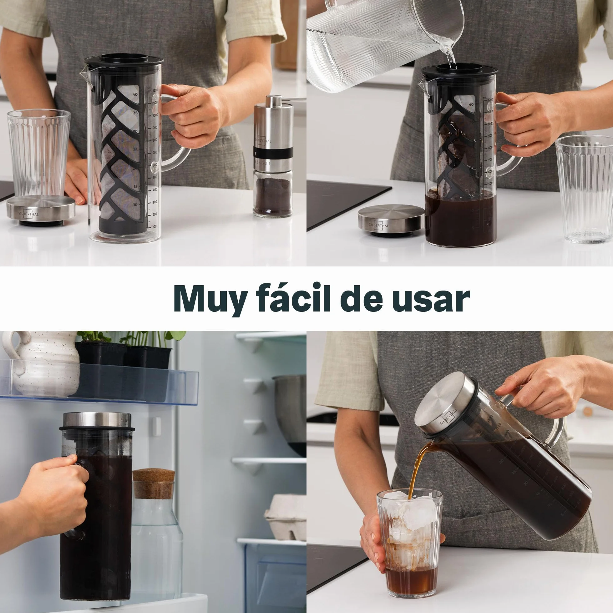 SILBERTHAL Jarra cristal 1,2L - Jarra Cold brew - Jarra de agua con tapa - Filtro extraíble