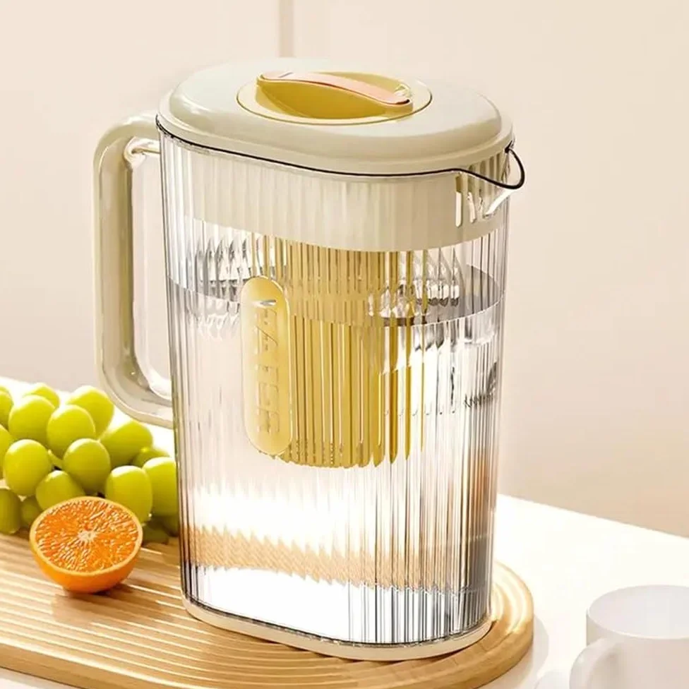 Hervidor frío Jarra de agua grande con tapa y pico Botella de bebida Recipientes de plástico for té frío Jarra Nevera Hervidor de agua for bebidas heladas Juego de jarra de agua para agua fría/calient
