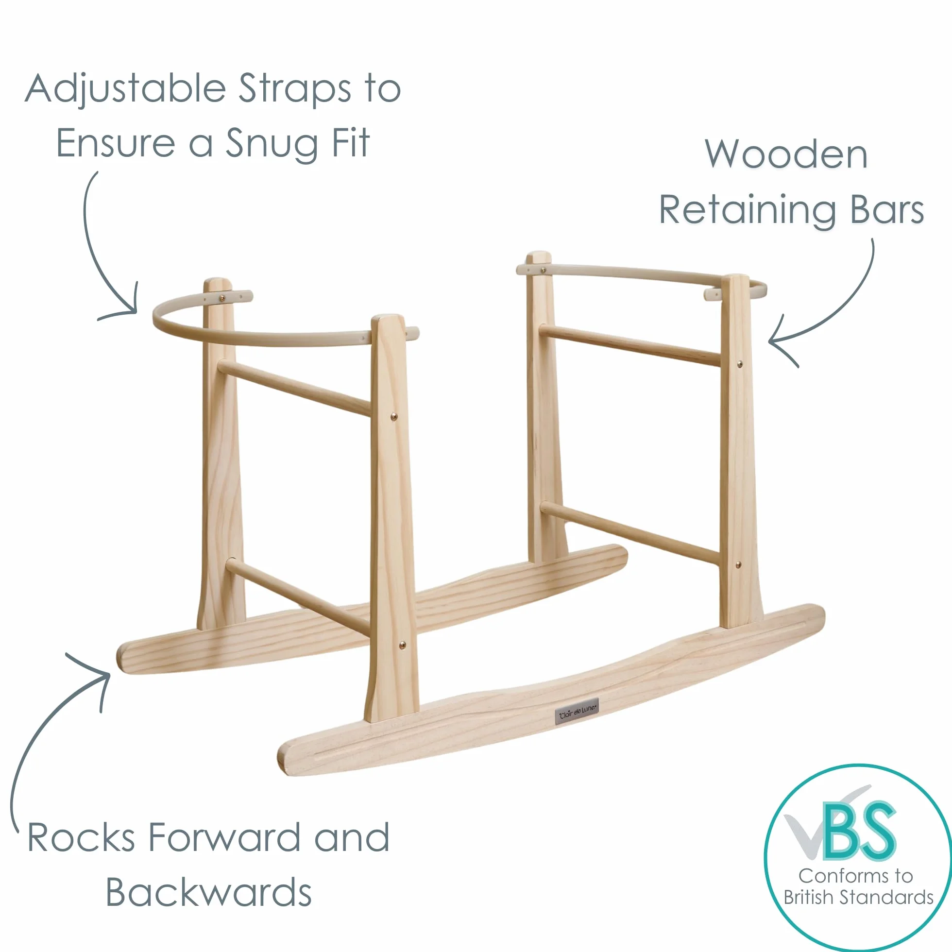 Clair de Lune Wooden Rocking Moses Basket Stand Natural
