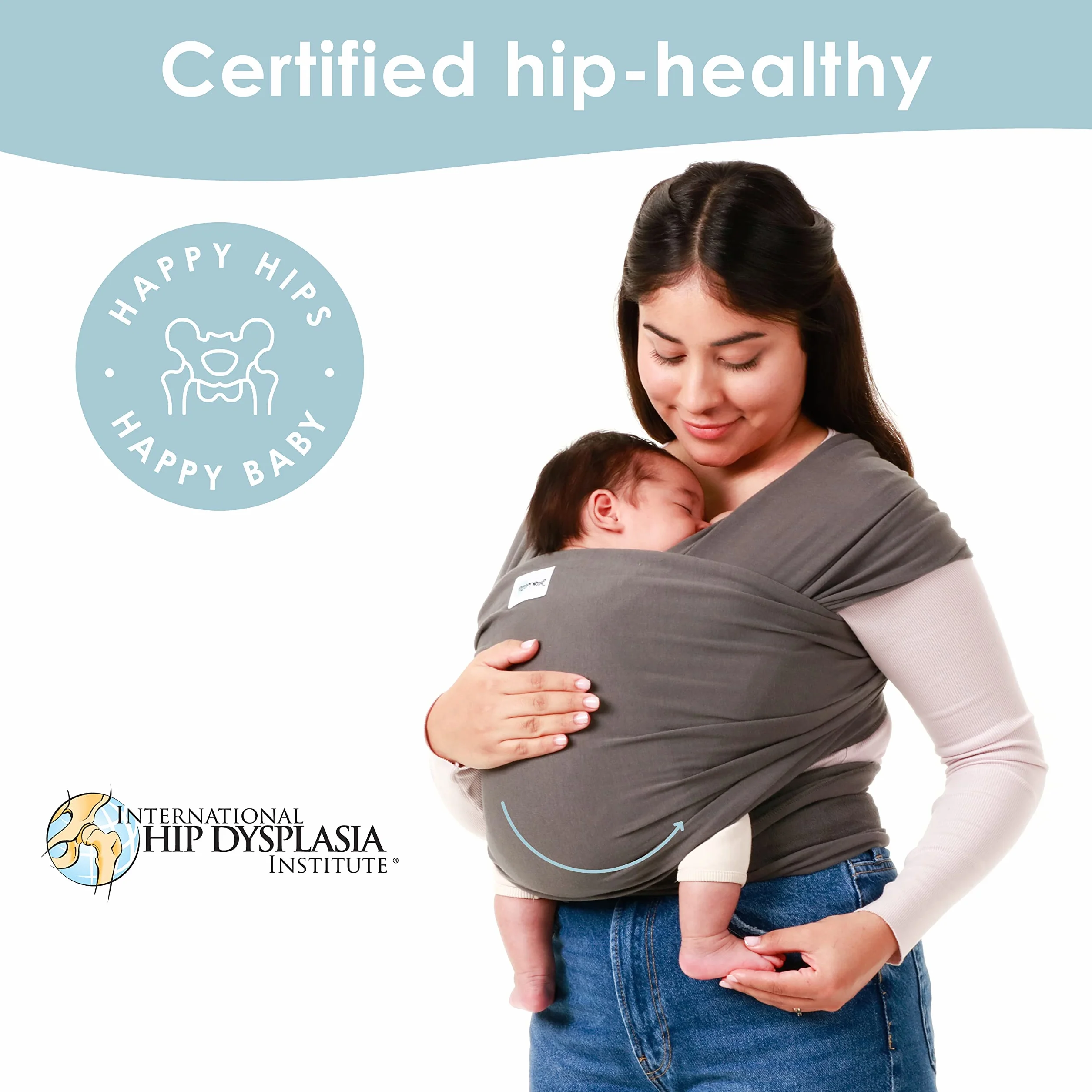 SleepyWrap Fular portabebé para recién nacidos - Porta bebés manos libres, Fular porteo elastizado y ergonómico, Marsupio bebé liviano para niños de entre 3 y 15 kilos (gris)