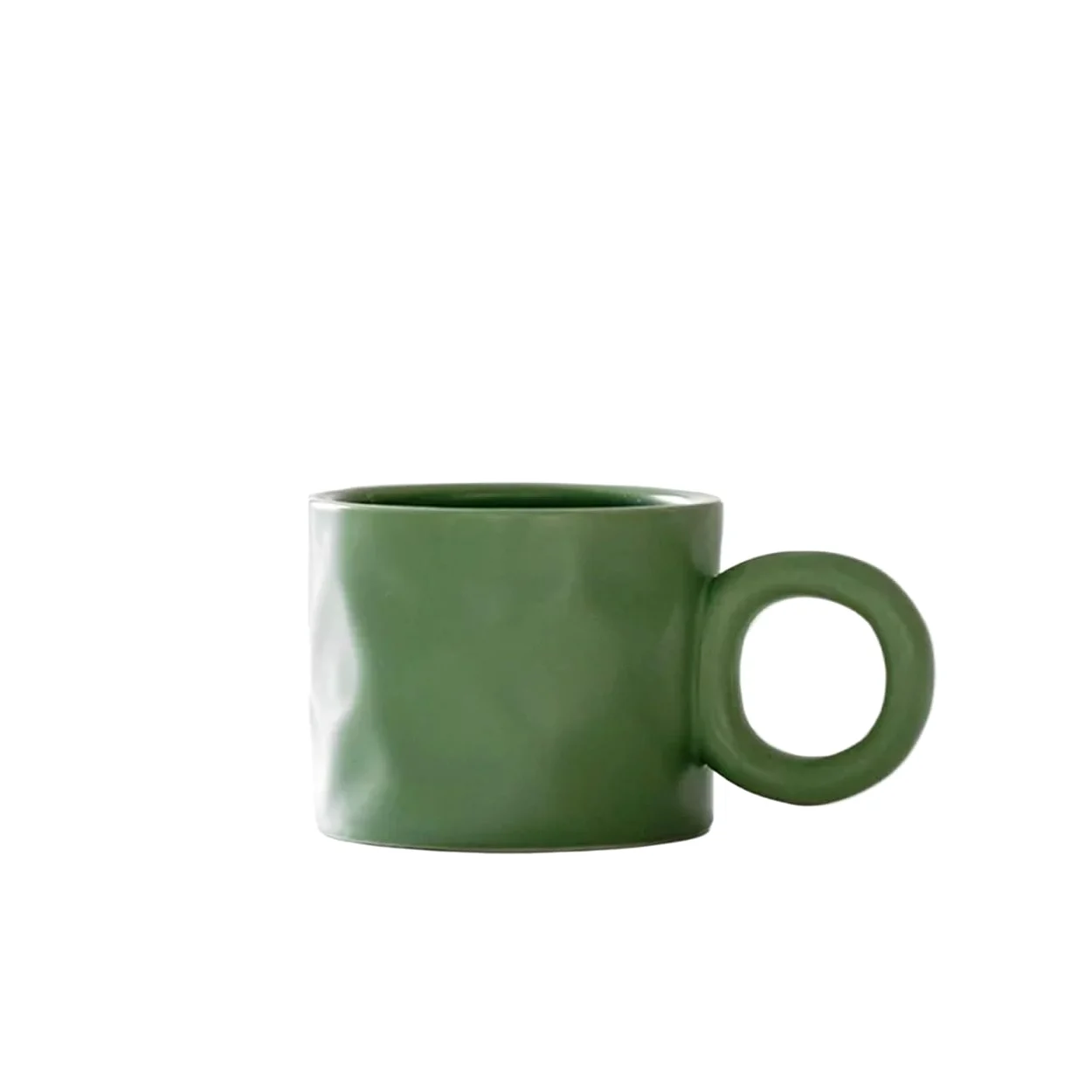 Tazas de café grandes de cerámica, Taza de café porcelana cerámica for desayuno, taza avena con asa anillo, multicolor, 450 ml(Green)