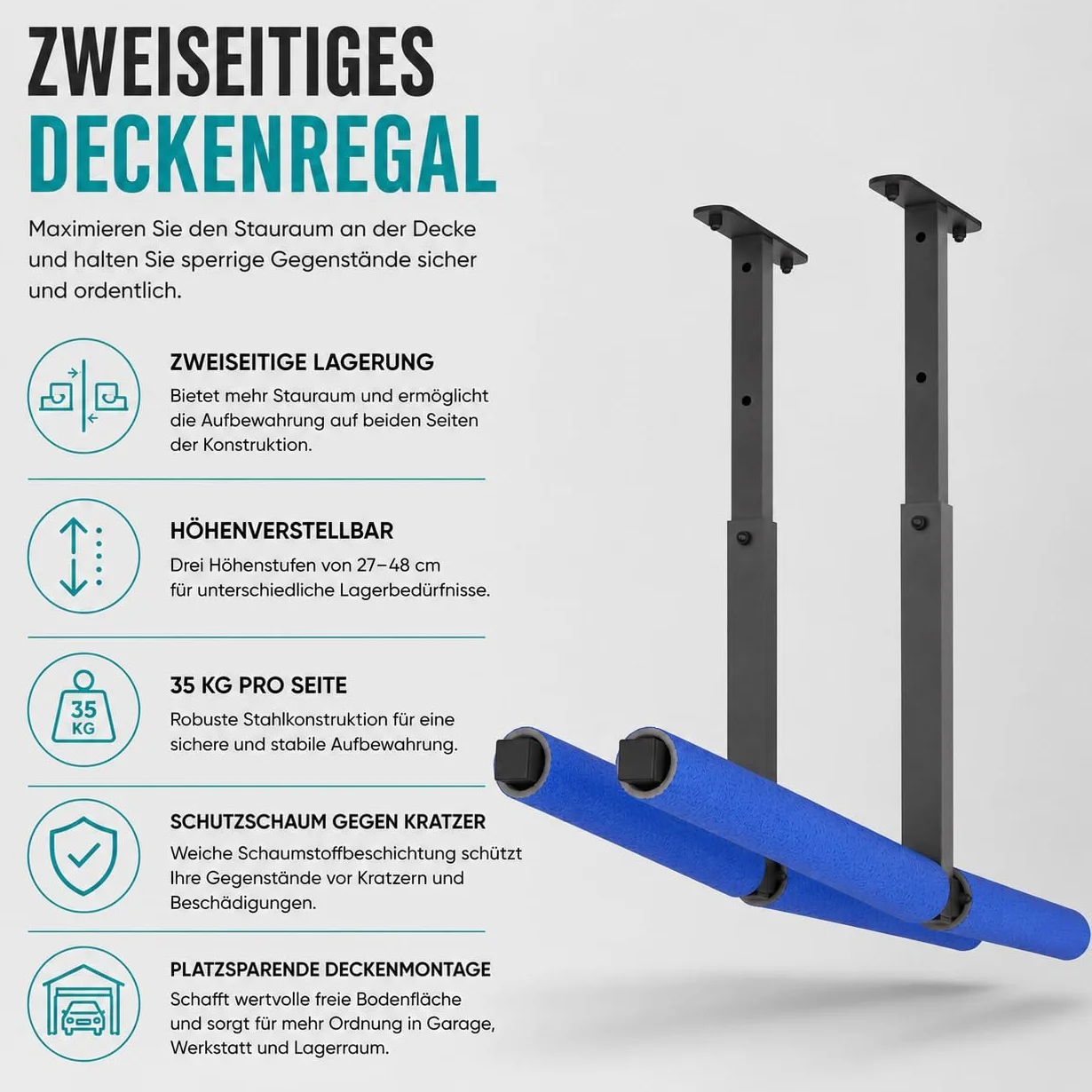Estantería colgante de techo para kayak, tabla de surf, 2 unidades, azul