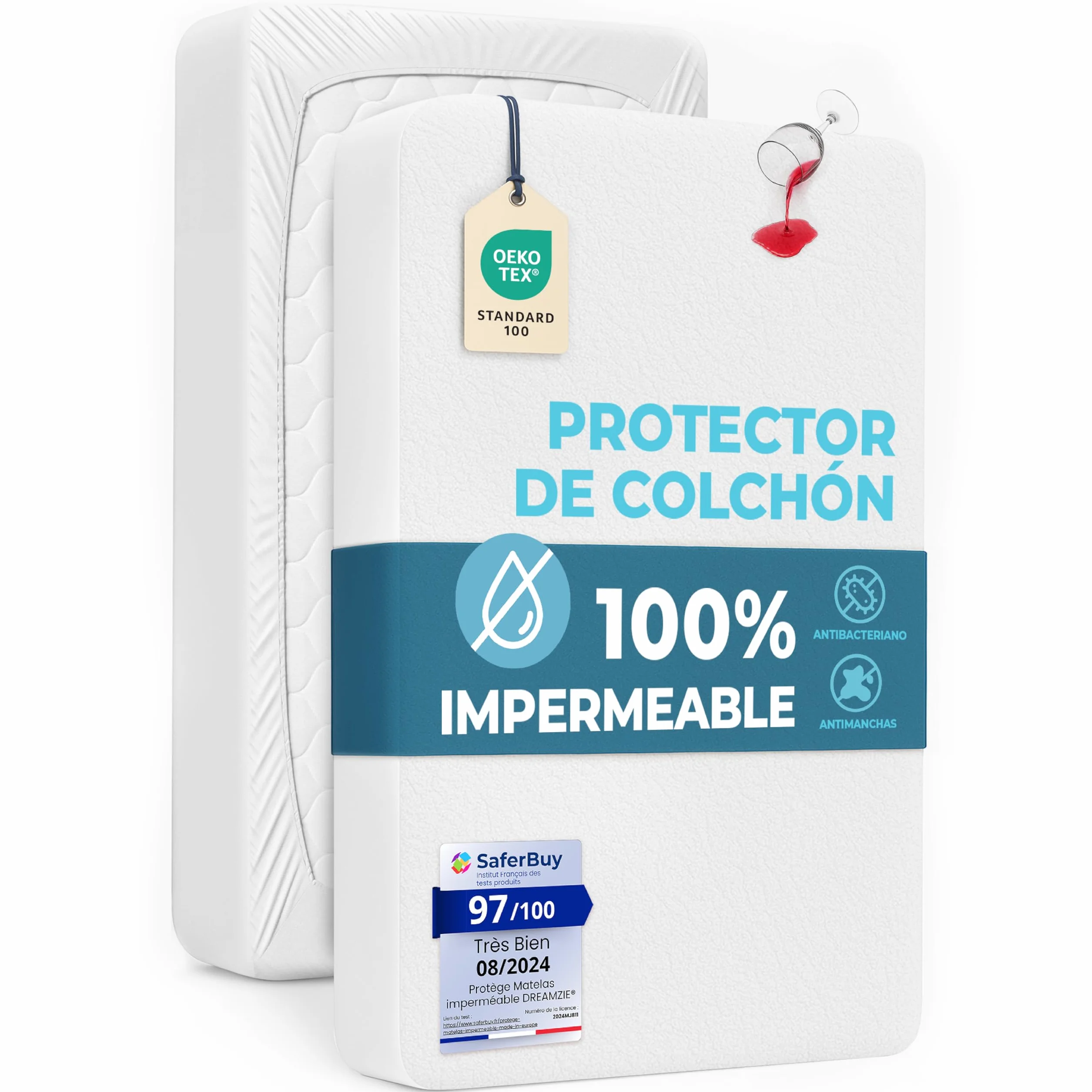 Protector Cuna 120x60 Impermeable Dreamzie OEKO TEX Hipoalergénico Anti-bacteriano Anti-acaros
