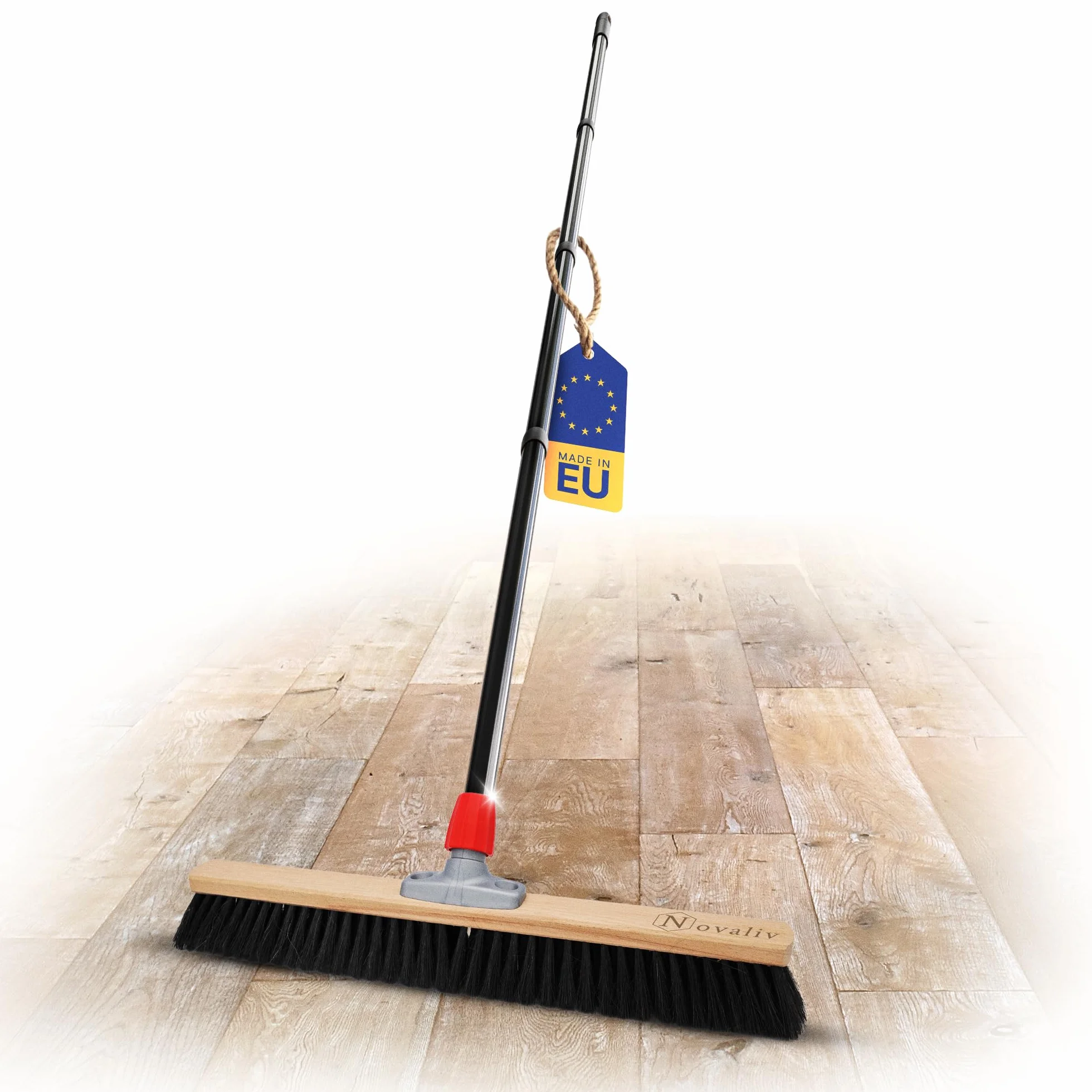 Novaliv Escoba grande de 60 cm con mango, cerdas sintéticas, escoba fina con mango, ideal como escoba de taller, escoba industrial, escoba de casa, escoba para el pelo, escoba grande