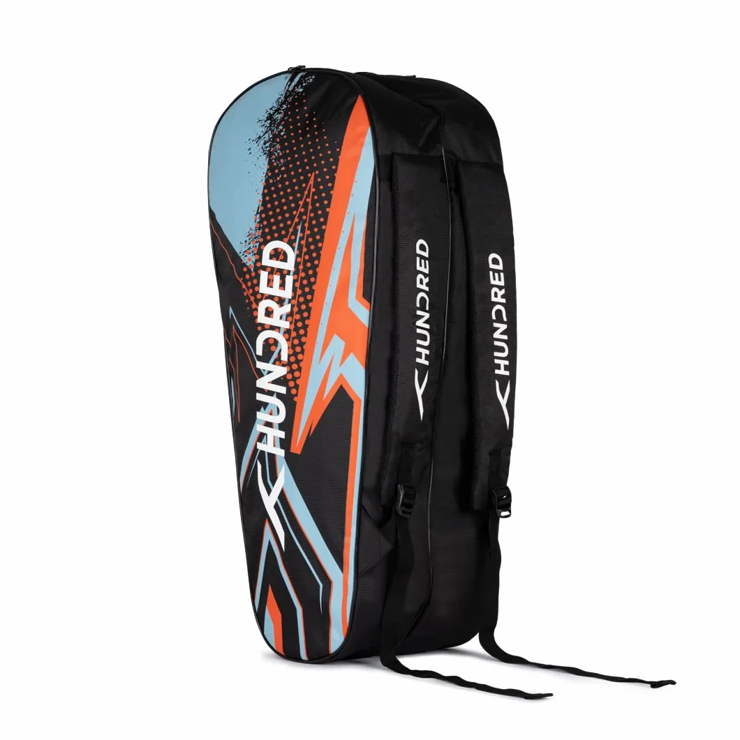 HUNDRED Badminton and Tennis Racquet Kit Bag Multiple Compartment Side Pouch Easy-Carry Handle Padded Back Straps
