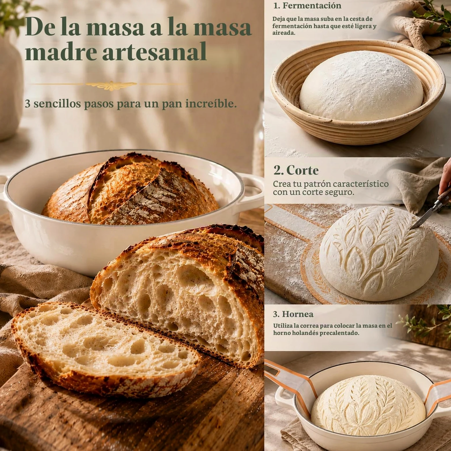 AHJ Olla de Hierro Fundido para Hornear Pan,26cm Dutch Oven | 5,7L Cacerola Holandesa de Esmaltado,Olla para pan con Cesta de Fermentación,para Cocinar,Hornear,Estofar y Asar (Blanco)