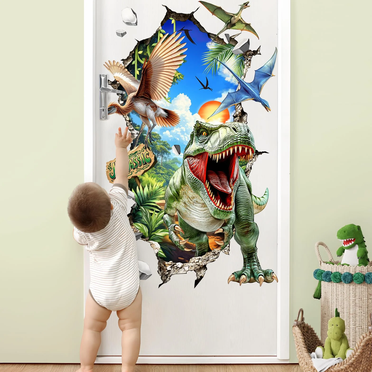 Tanlaby Pegatinas para Pared 3D Dinosaurios T-Rex Pterodáctilo Adhesivos de Pared Animales Prehistóricos Vinilos Decorativos para Niños