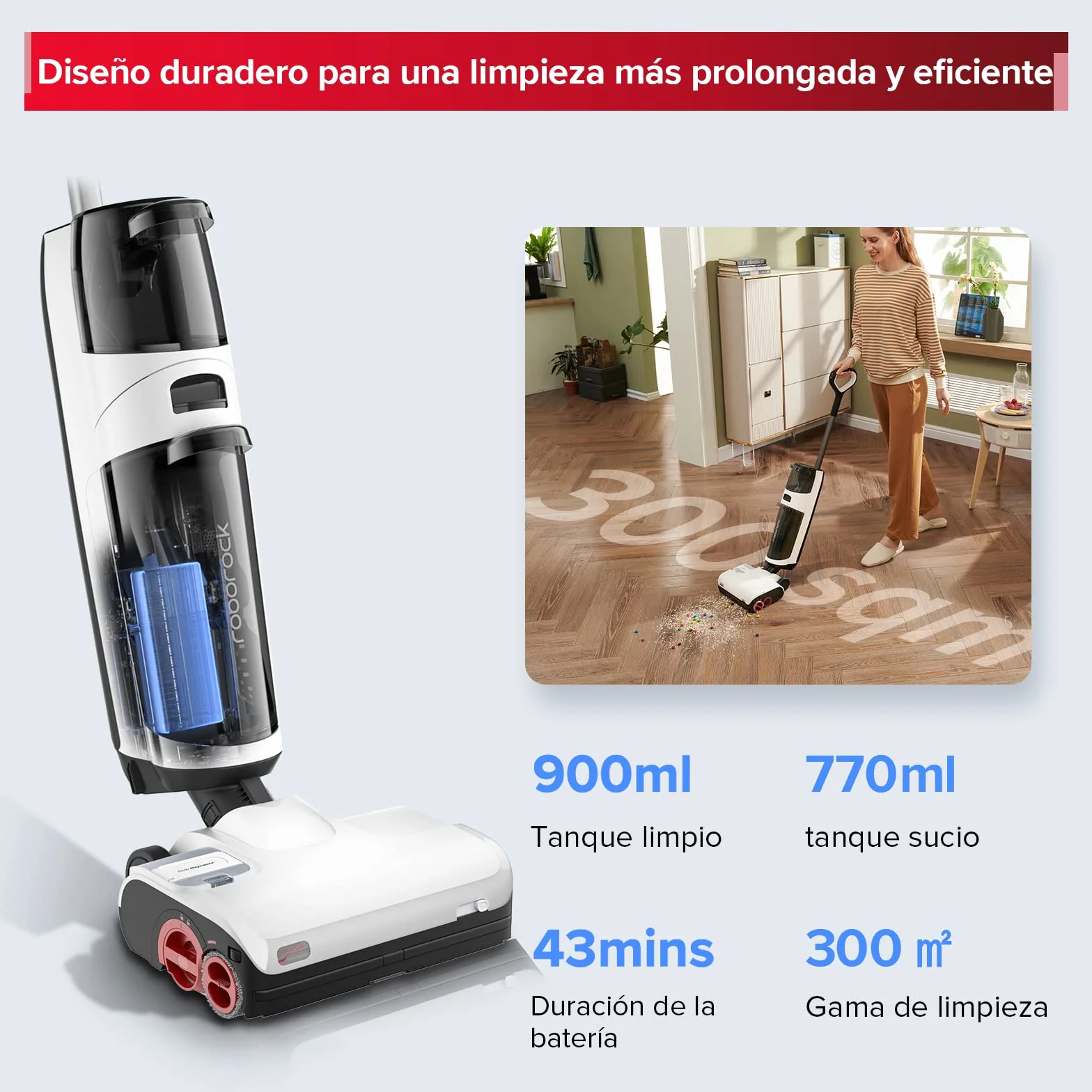 roborock Dyad Pro Aspiradora sin Cable en seco y húmedo, 17000pa Aspirador Escoba de Secado automático y autolimpieza con aplicación Inteligente y Tanques de Agua duales, para Suelos Duros