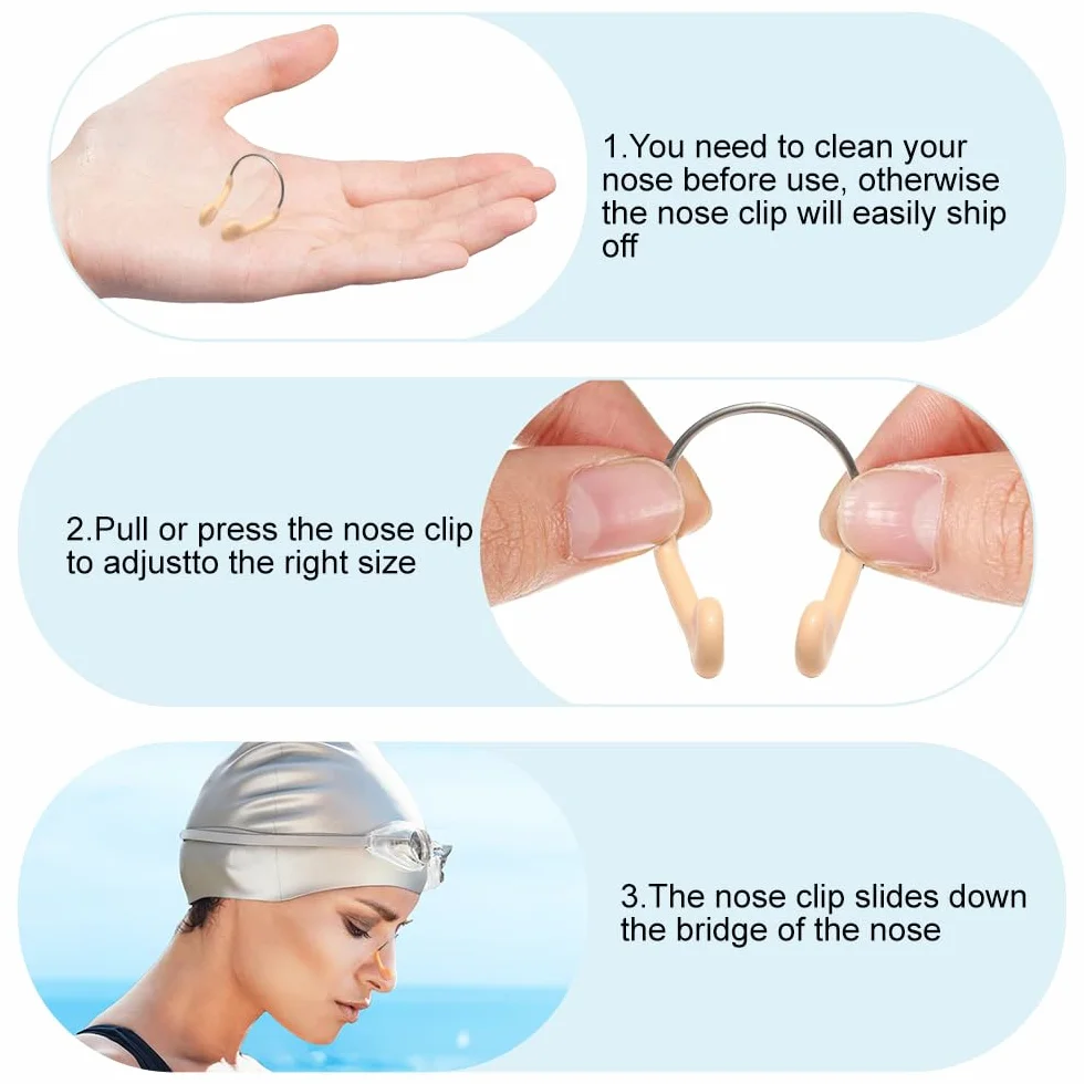 Clips de nariz para natación, 4 protectores de silicona impermeables con caja