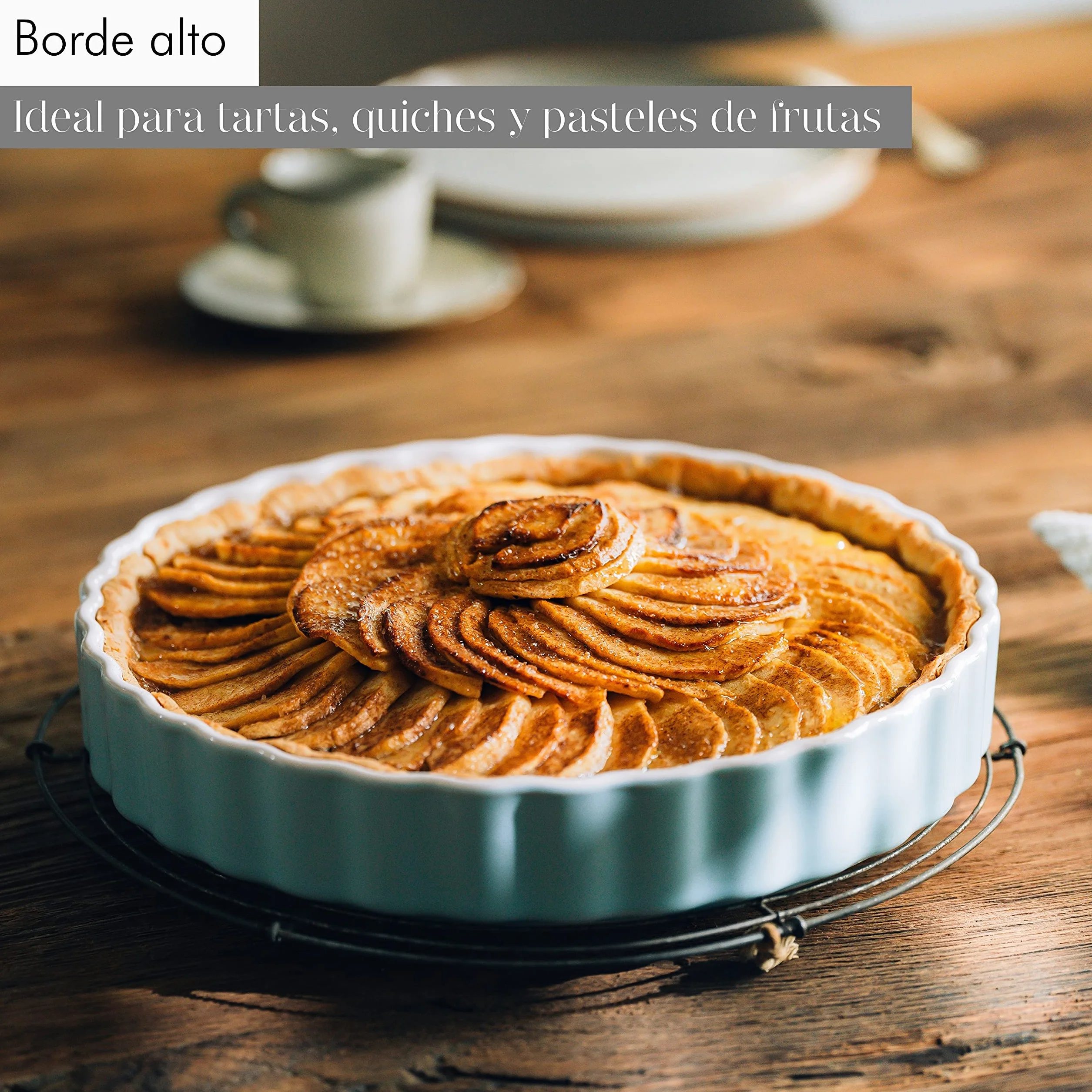 KIVY Molde de Cerámica Antiadherente para Quiche - 28 cm - Redondo - Fuente de Horno Redonda