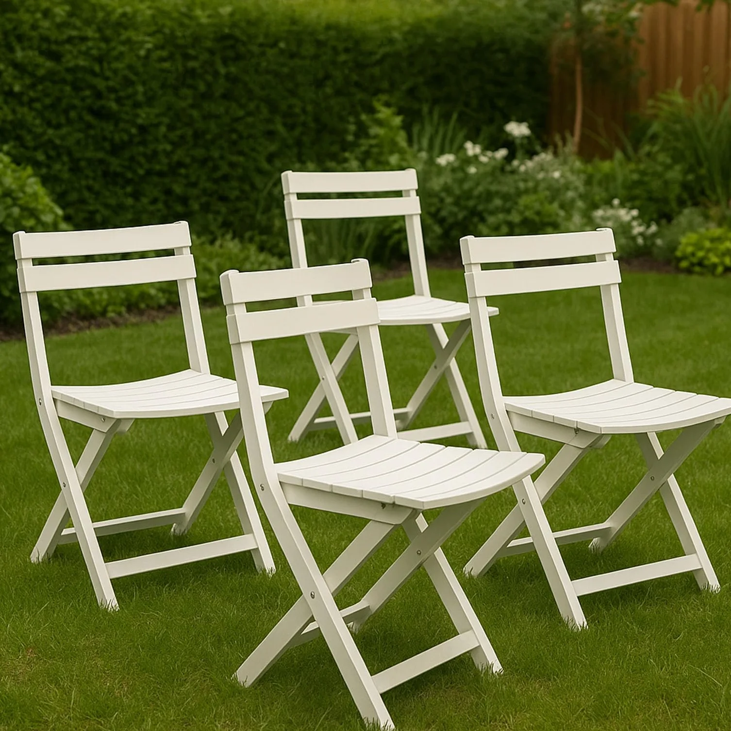 TIENDA EURASIA – Silla Plegable | Pack 4 Uds | Material Resina | Acabado Madera Rugoso | Medidas 41x44x78 cm | Respaldo Sólido | Peso Máximo 120 Kg | Portátil (Blanco)