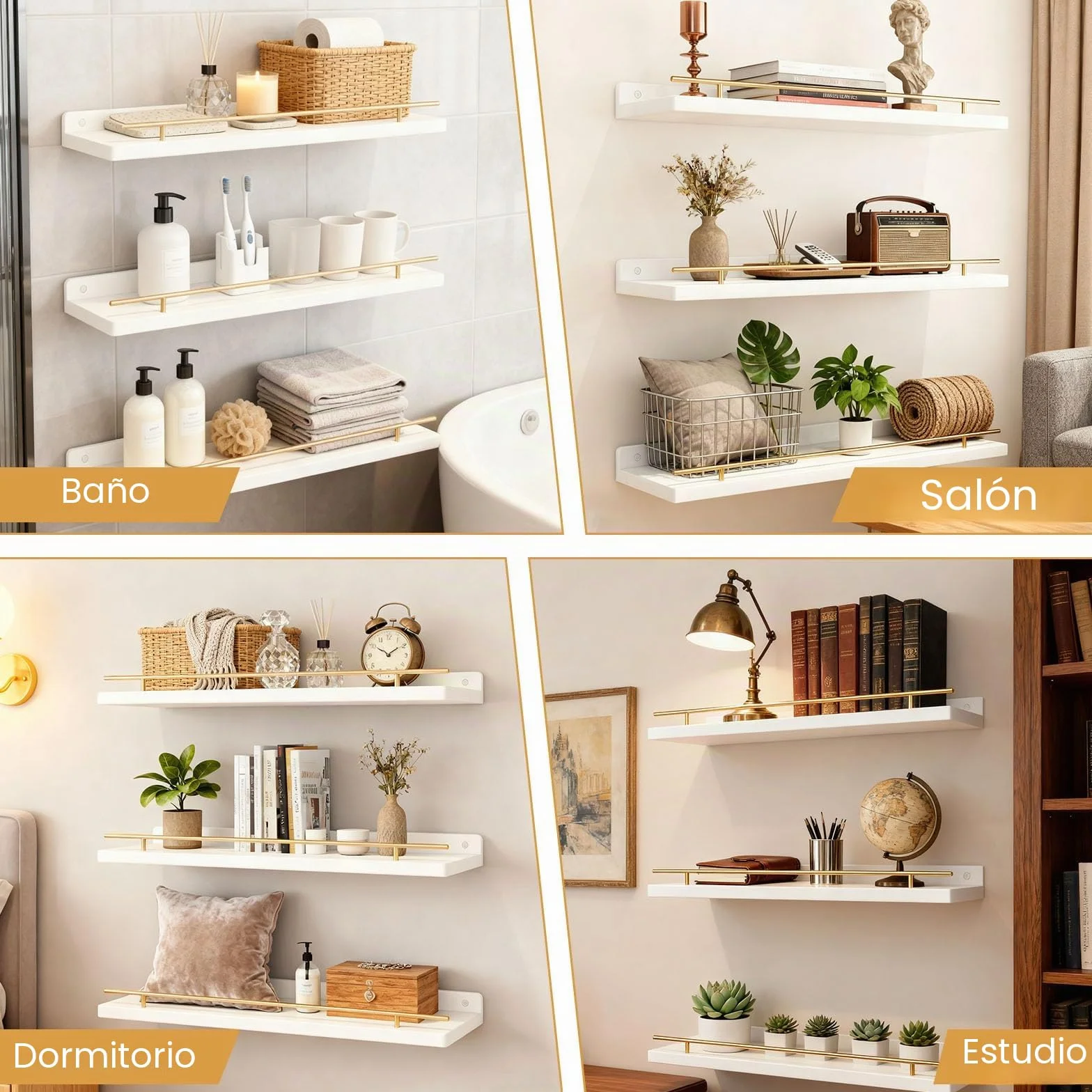 3PCS Estantes Flotantes de Madera 40x15cm, Baldas Flotantes Blancas para Pared, Estanterías de Madera para Pared, Estantes Colgantes dePared para Dormitorio, Cocina, Oficina o Sala de Estar