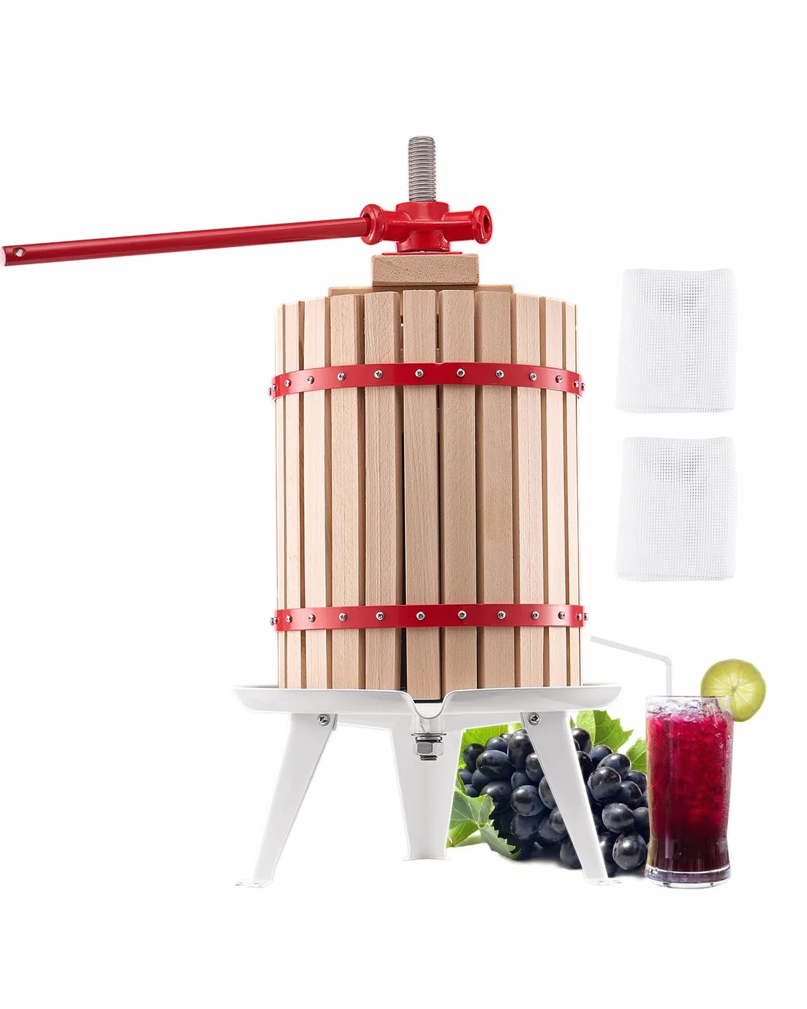VEVOR Prensa de Vino de Frutas 18 L, Cesta de Madera Maciza con 8 Bloques, para Hacer Sidra, Manzana, Tintura, Miel, Aceite de Oliva con Mango para Cocina, Hogar, 640 x 370 x 705 mm, Vertical