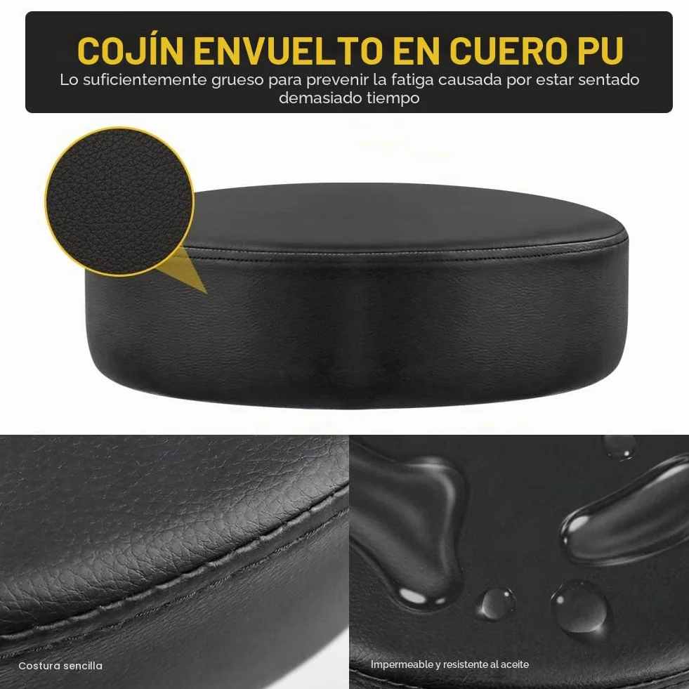 WKWKER Taburete de belleza resistente con ruedas giratorias ajustables de cuero grueso para cocina, redacción, laboratorio, oficina, masajes, negro