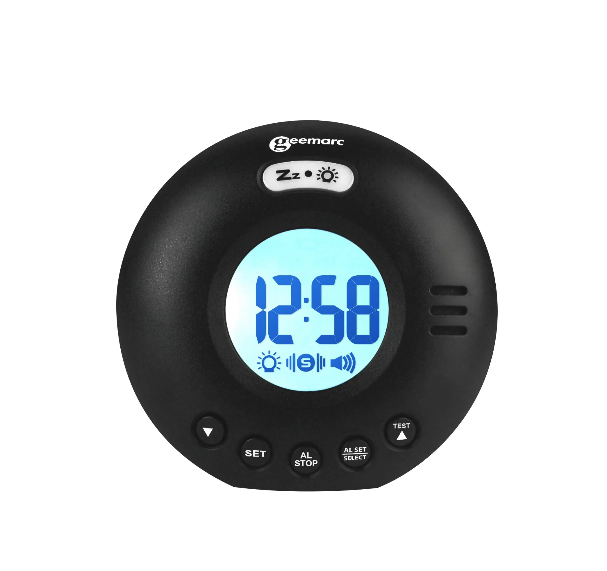 Geemarc WAKE 'N' SHAKE Voyager - Reloj Despertador de Viaje con Potente Alarma de 75dB, Luz Intermitente y Vibrador Incorporado para Personas que Duermen Profundamente - Funciona con Pilas – Blanco