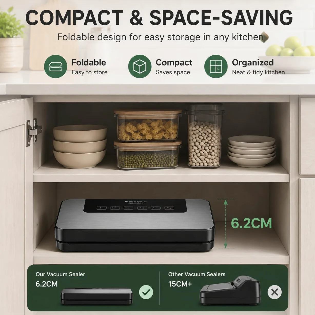 Máquina al vacío para alimentos profesional 65 kpa Hilifix, con sello más largo de 30 mm, sellador al vacío para alimentos frescos tanto secos como húmedos, sobres para aspirar incluidos