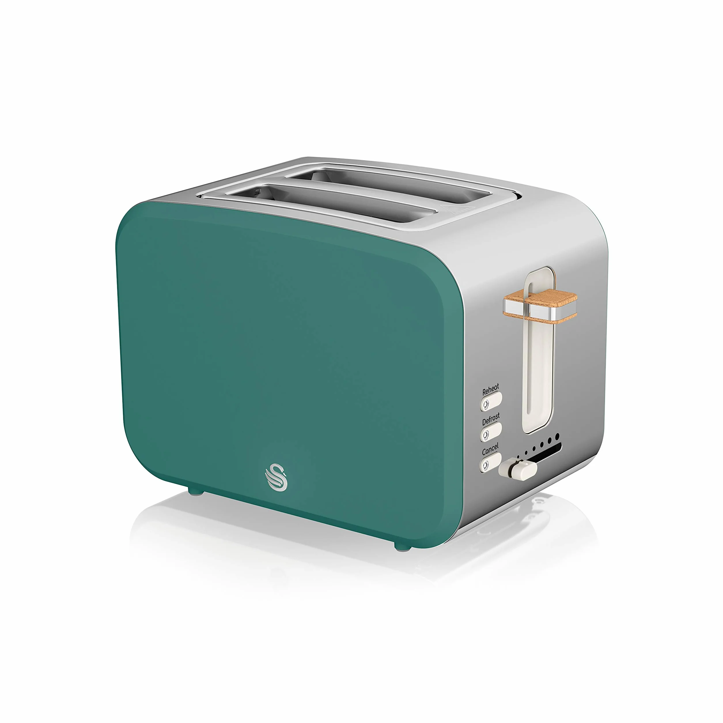 Swan Nordic Set Desayuno Hervidor de agua inalámbrico 1,7L 2200W, Tostadora Pan ranura ancha 2 rebanadas, 3 funciones, diseño moderno, efecto madera, verde