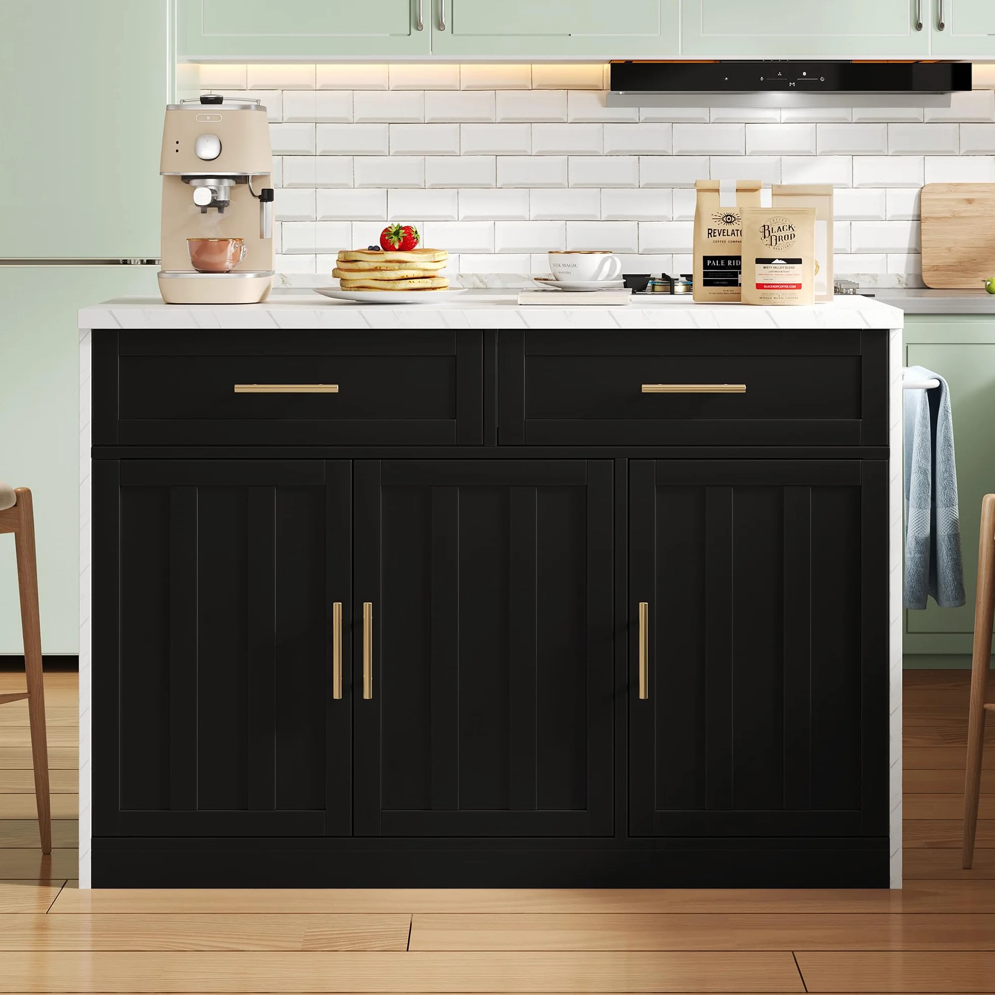 120 x 60 x 91 cm, isla de cocina, enchufes, puertos USB, cable de alimentación de 1,5 m de largo, estantes ajustables, asas de metal, toalleros, zonas de bar, adecuado para apartamentos, cocinas y