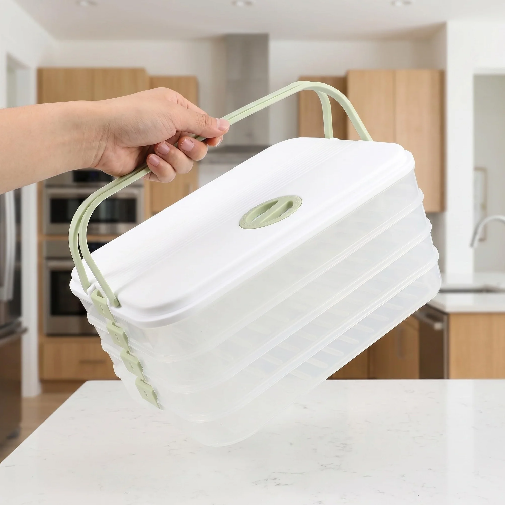 Recipiente rectangular para guardar empanadillas con 4 niveles - Caja rectangular para empanadillas, ideal para el frigorífico, como recipiente para aperitivos, queso, verduras y donuts, con